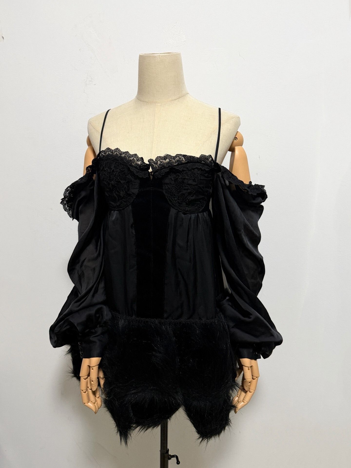 Alice Waese Aliceauaa Fur Lace Slip Dress Size L / US 10 / IT 46 - 2 Thumbnail