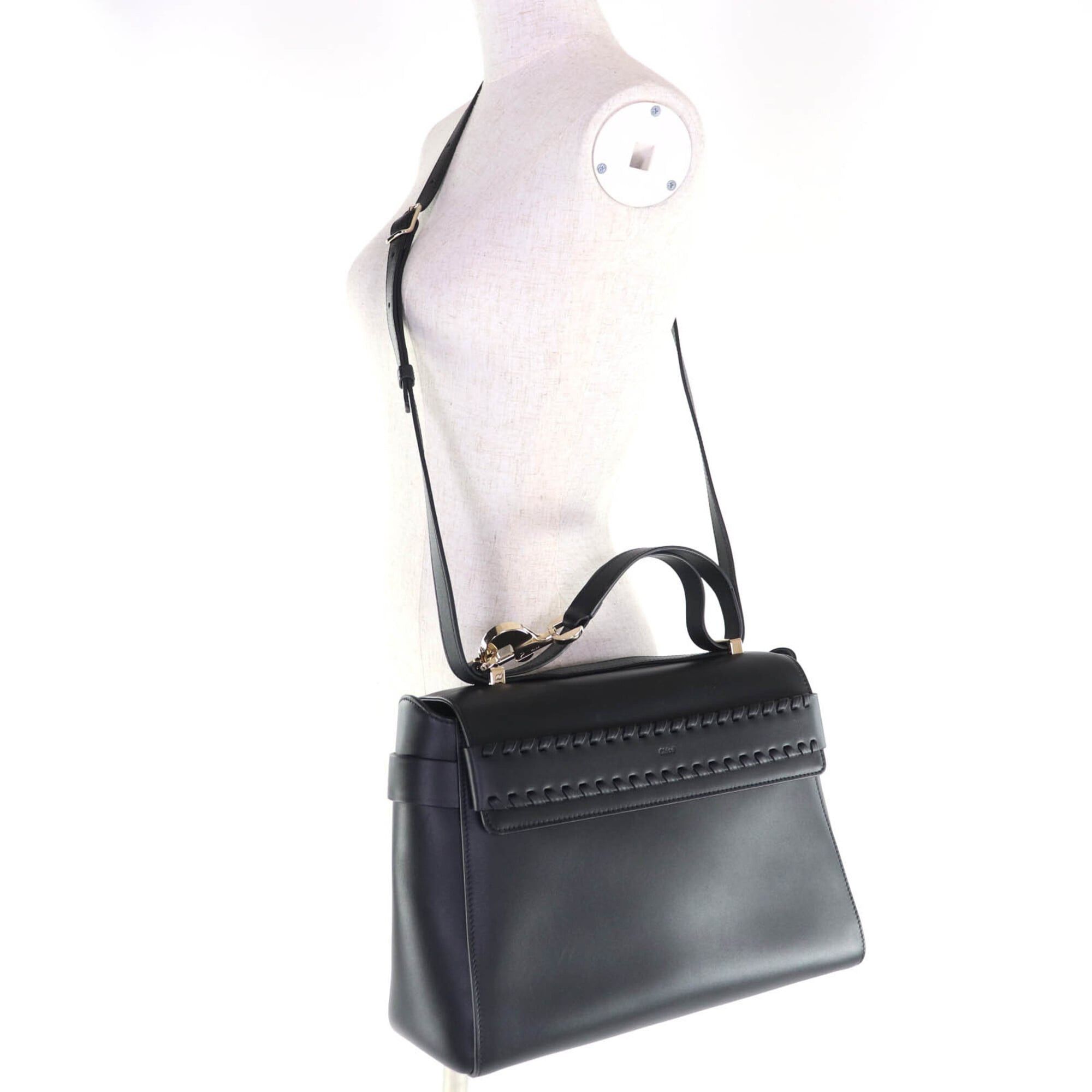 Chloe Chloé Chloe CHC22WS122l91001 NACHA Top Handle 2-Way Leather Hand/Shoulder Bag, Black, with Dust Made in Italy, Women's Size ONE SIZE - 4 Thumbnail