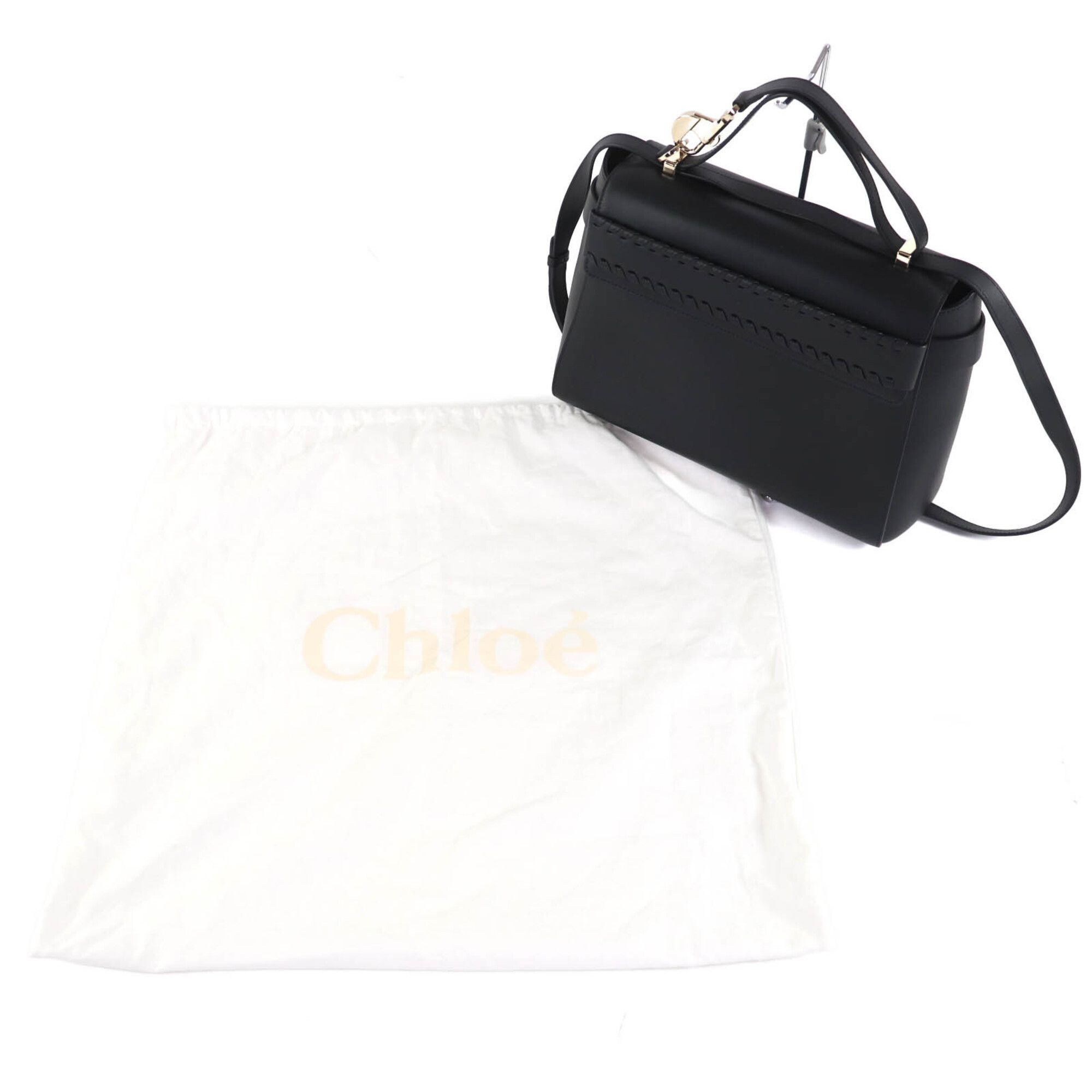 Chloe Chloé Chloe CHC22WS122l91001 NACHA Top Handle 2-Way Leather Hand/Shoulder Bag, Black, with Dust Made in Italy, Women's Size ONE SIZE - 2 Thumbnail