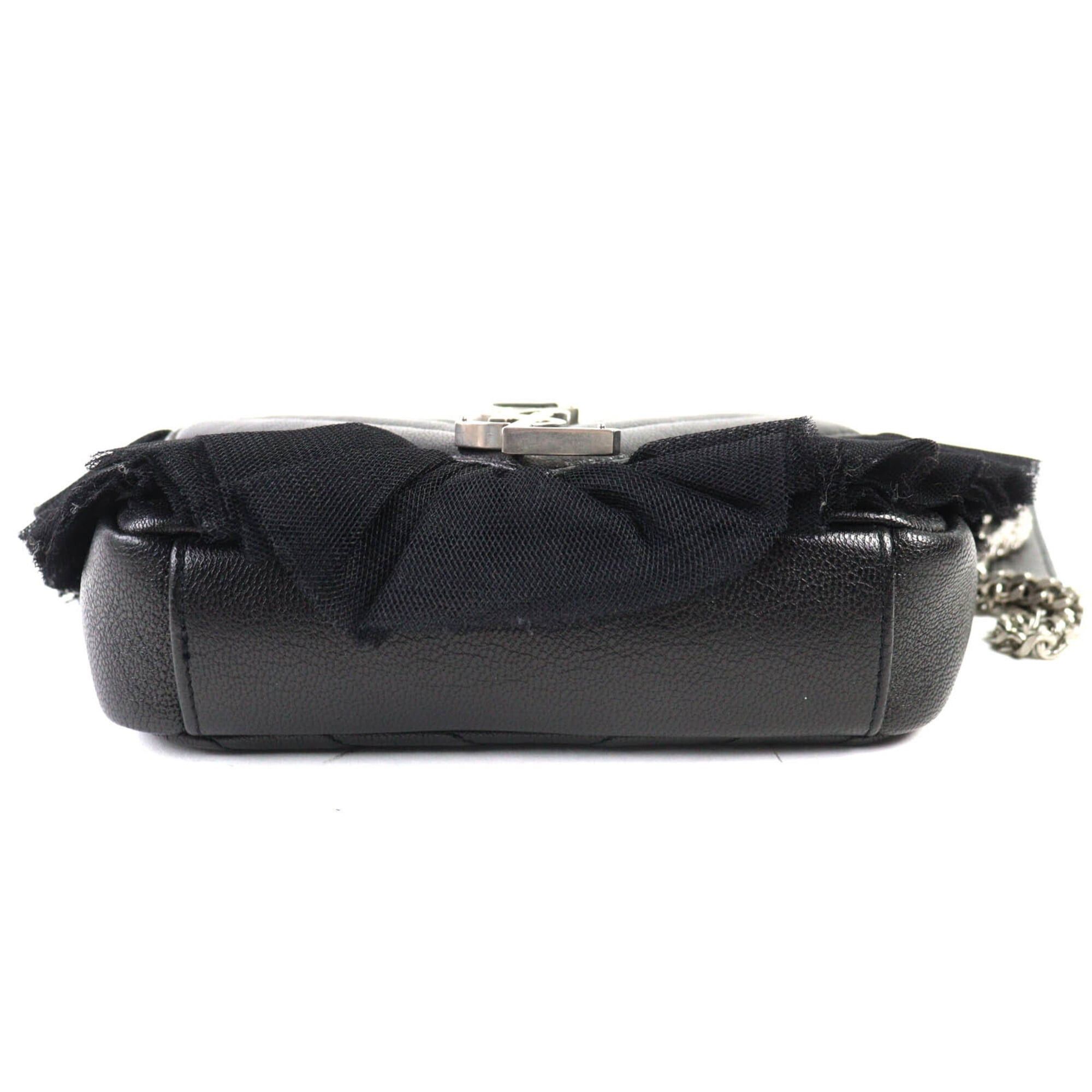 Saint Laurent Paris SAINT LAURENT 405328 Classic Baby Chain Leather Shoulder Bag, Black with Silver Hardware, Comes Dust Made in Italy, Women's. Size ONE SIZE - 4 Thumbnail
