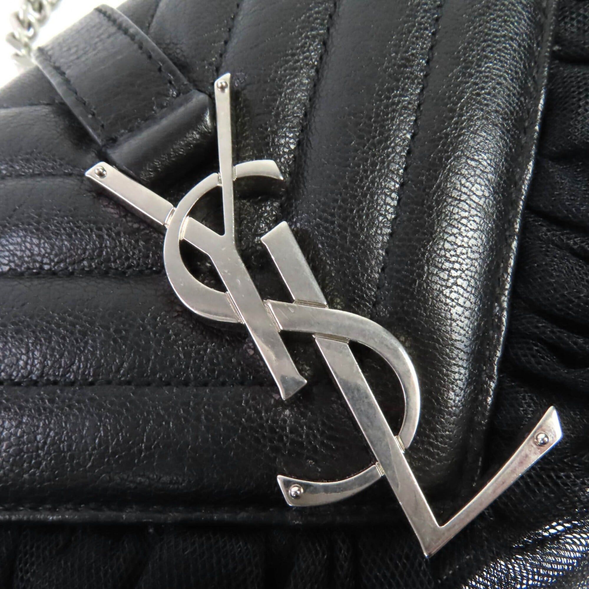 Saint Laurent Paris SAINT LAURENT 405328 Classic Baby Chain Leather Shoulder Bag, Black with Silver Hardware, Comes Dust Made in Italy, Women's. Size ONE SIZE - 11 Thumbnail