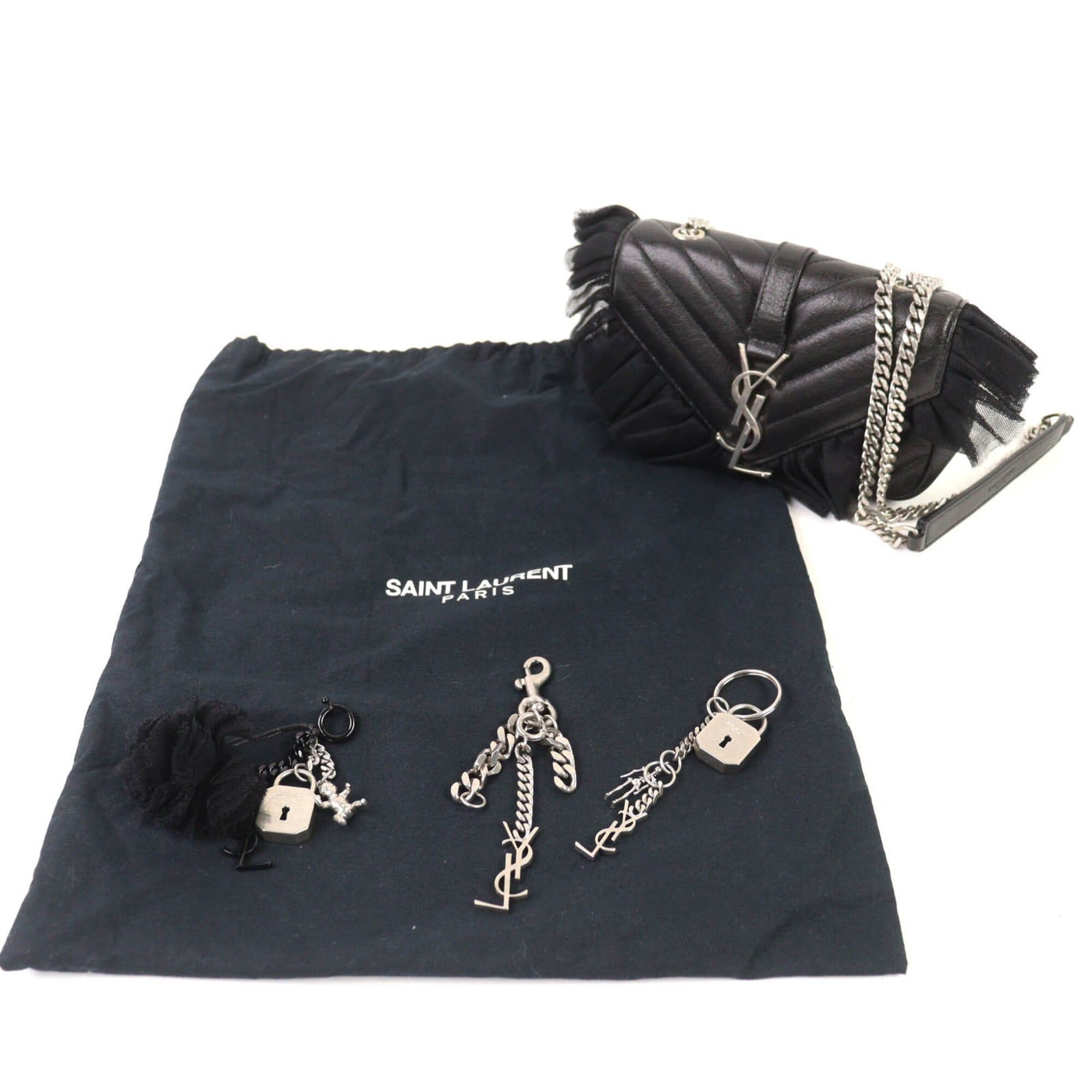 Saint Laurent Paris SAINT LAURENT 405328 Classic Baby Chain Leather Shoulder Bag, Black with Silver Hardware, Comes Dust Made in Italy, Women's. Size ONE SIZE - 2 Thumbnail