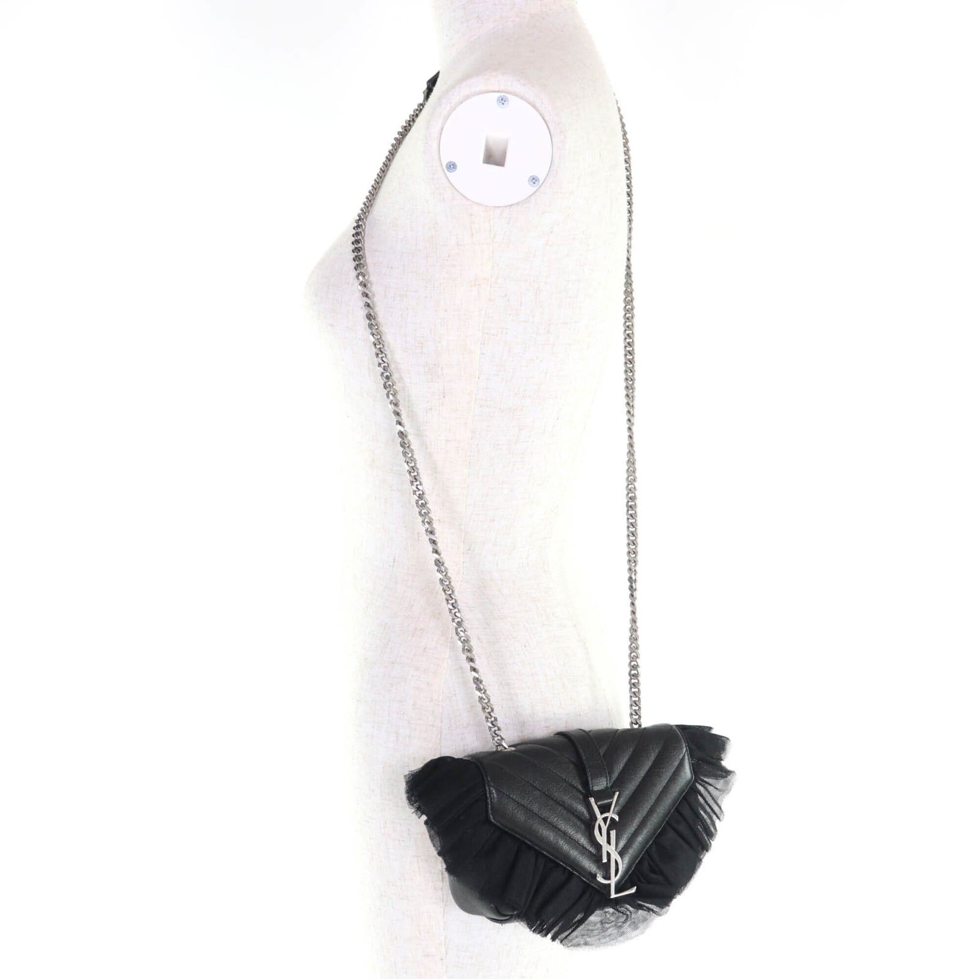 Saint Laurent Paris SAINT LAURENT 405328 Classic Baby Chain Leather Shoulder Bag, Black with Silver Hardware, Comes Dust Made in Italy, Women's. Size ONE SIZE - 6 Thumbnail