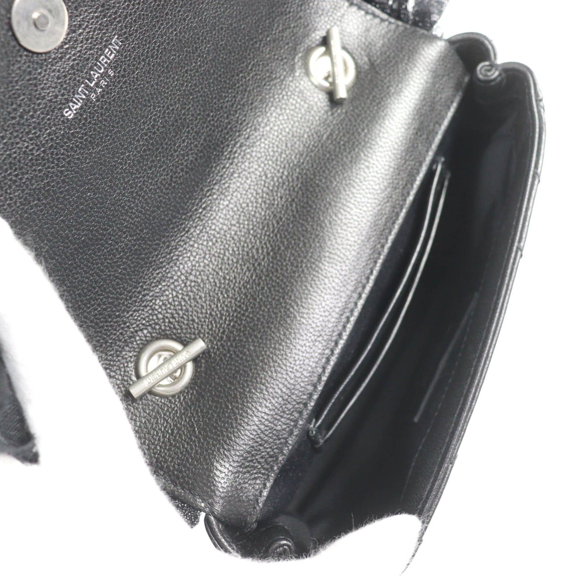 Saint Laurent Paris SAINT LAURENT 405328 Classic Baby Chain Leather Shoulder Bag, Black with Silver Hardware, Comes Dust Made in Italy, Women's. Size ONE SIZE - 9 Thumbnail