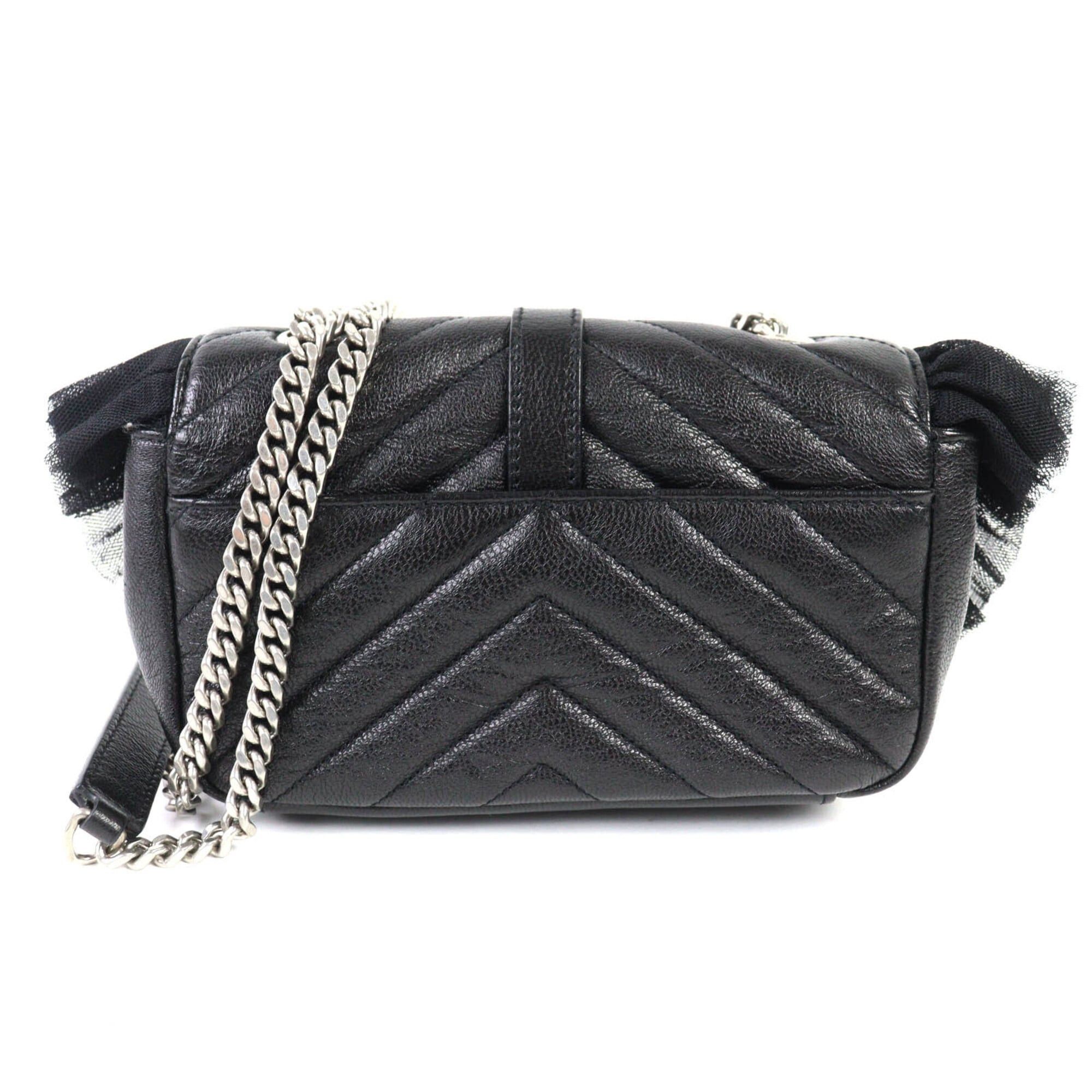 Saint Laurent Paris SAINT LAURENT 405328 Classic Baby Chain Leather Shoulder Bag, Black with Silver Hardware, Comes Dust Made in Italy, Women's. Size ONE SIZE - 3 Thumbnail