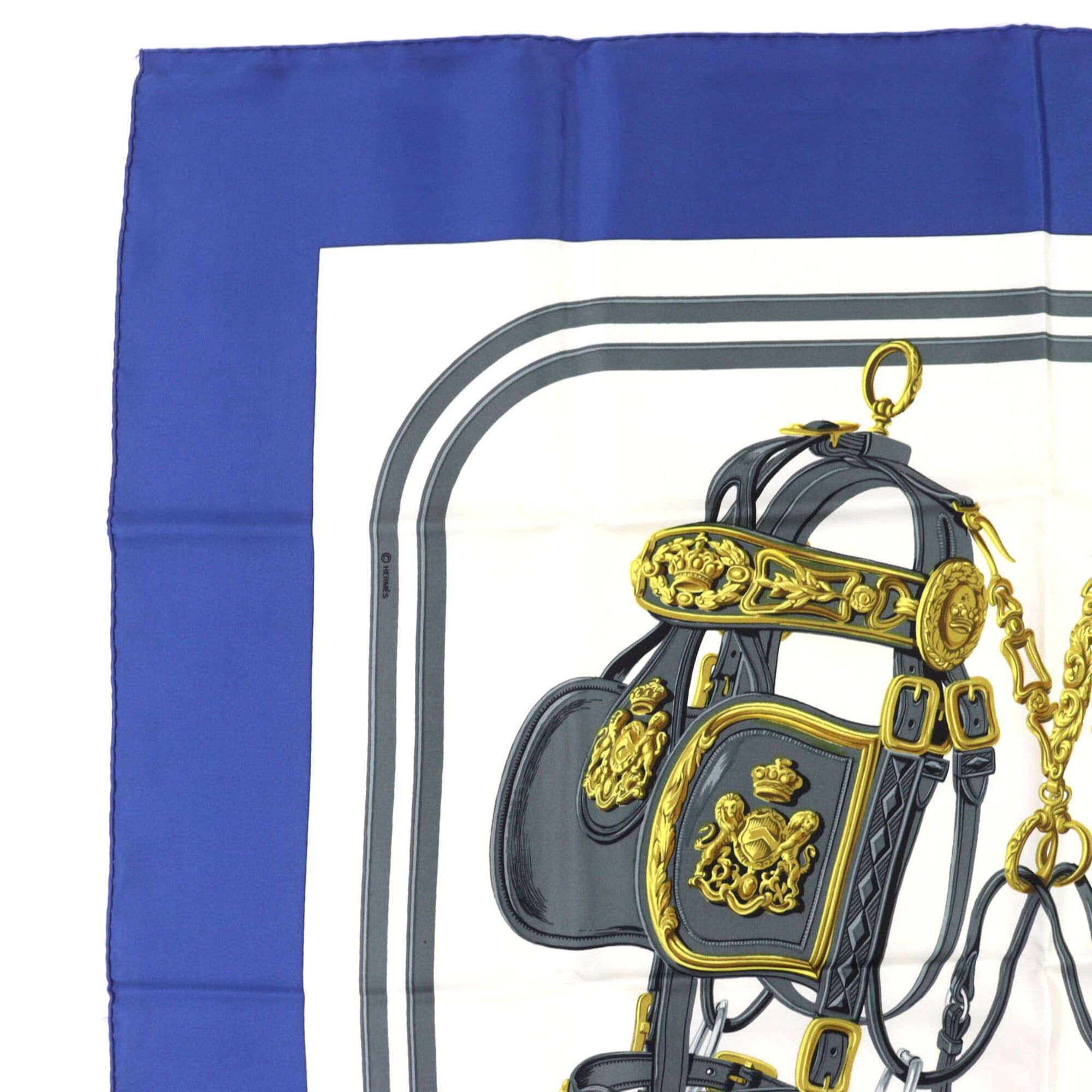 Hermes HERMES Carre 90 BRIDES de GALA (Ceremonial Horse Bridle) 100% Silk Scarf/Muffler - Blue & White Made in France Women's Size ONE SIZE - 2 Thumbnail