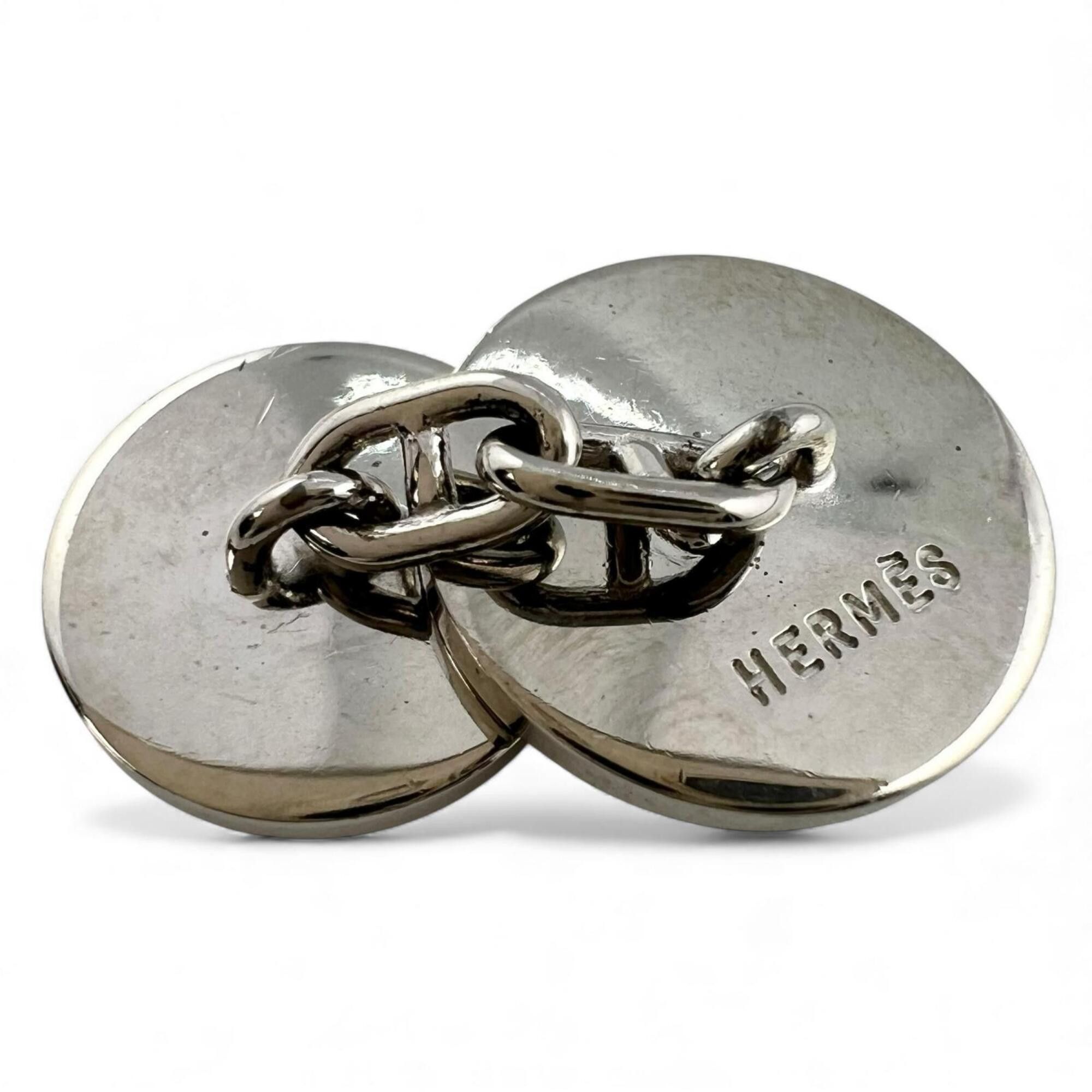 Hermes HERMES Chaine d'Ancre H-motif Palladium-plated enamel cufflinks, black and silver, for men. Size ONE SIZE - 4 Thumbnail