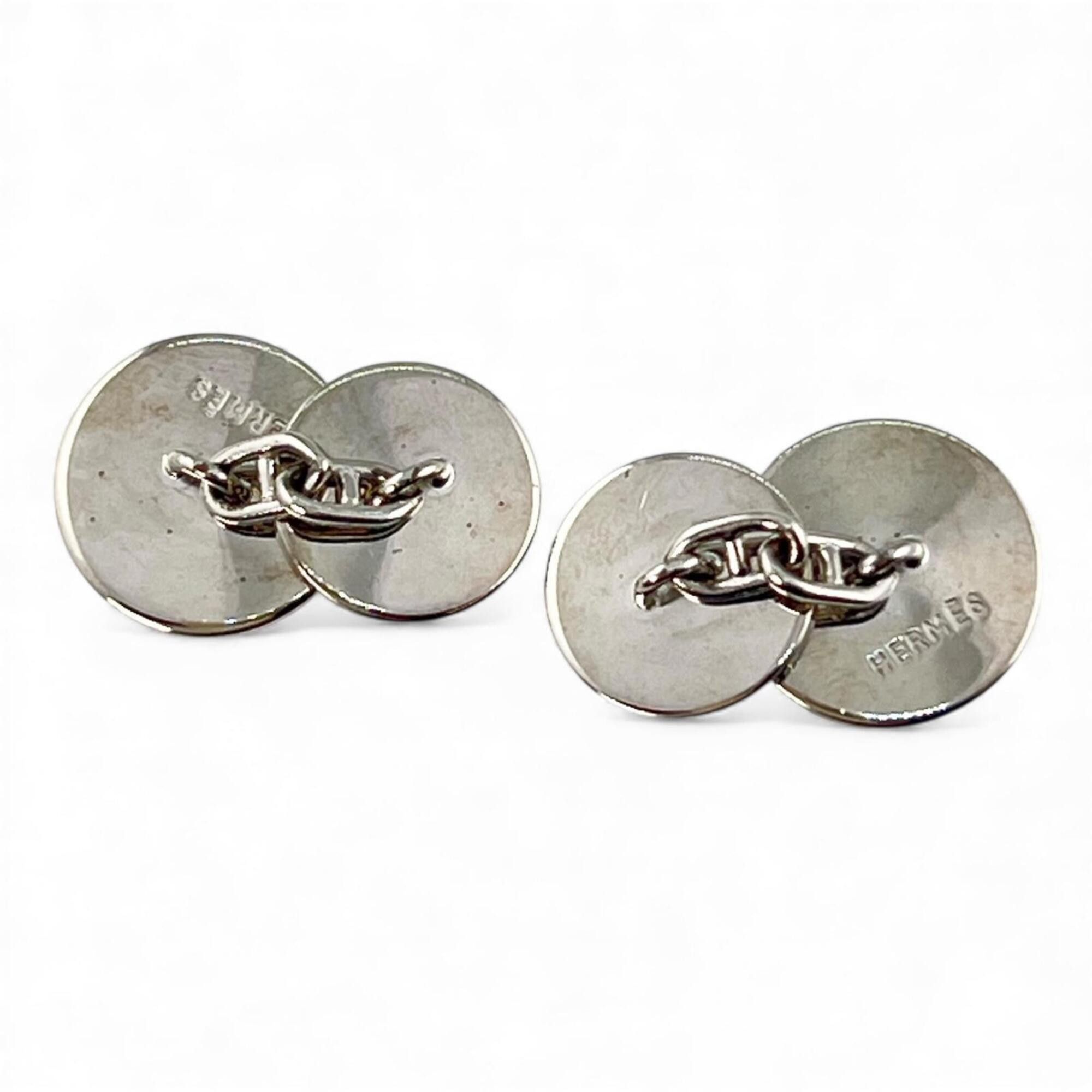 Hermes HERMES Chaine d'Ancre H-motif Palladium-plated enamel cufflinks, black and silver, for men. Size ONE SIZE - 2 Thumbnail