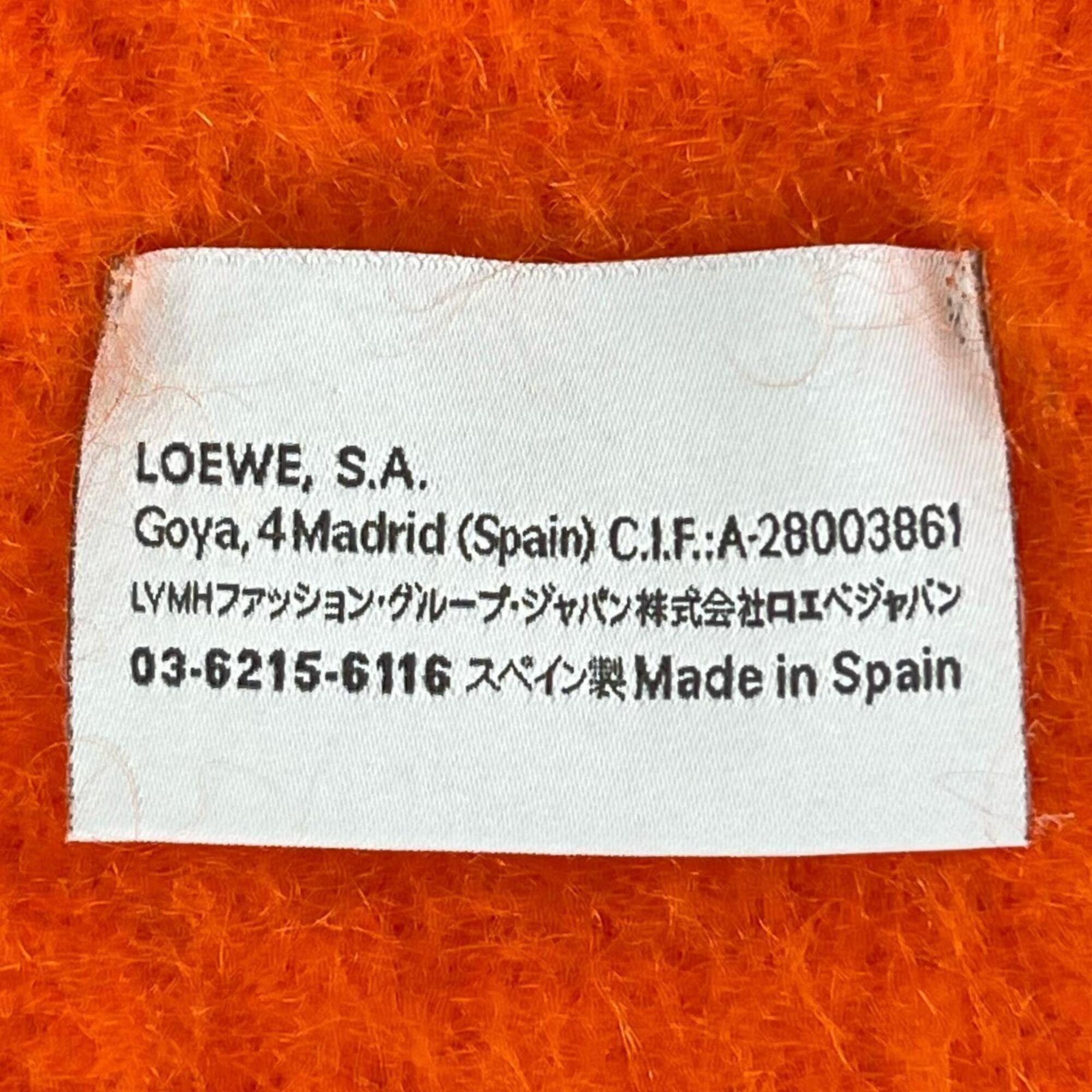 Loewe LOEWE Mohair Wool Anagram Leather Patch Fringe Scarf, Orange, Made in Spain, Authentic, Women's Size ONE SIZE - 6 Thumbnail