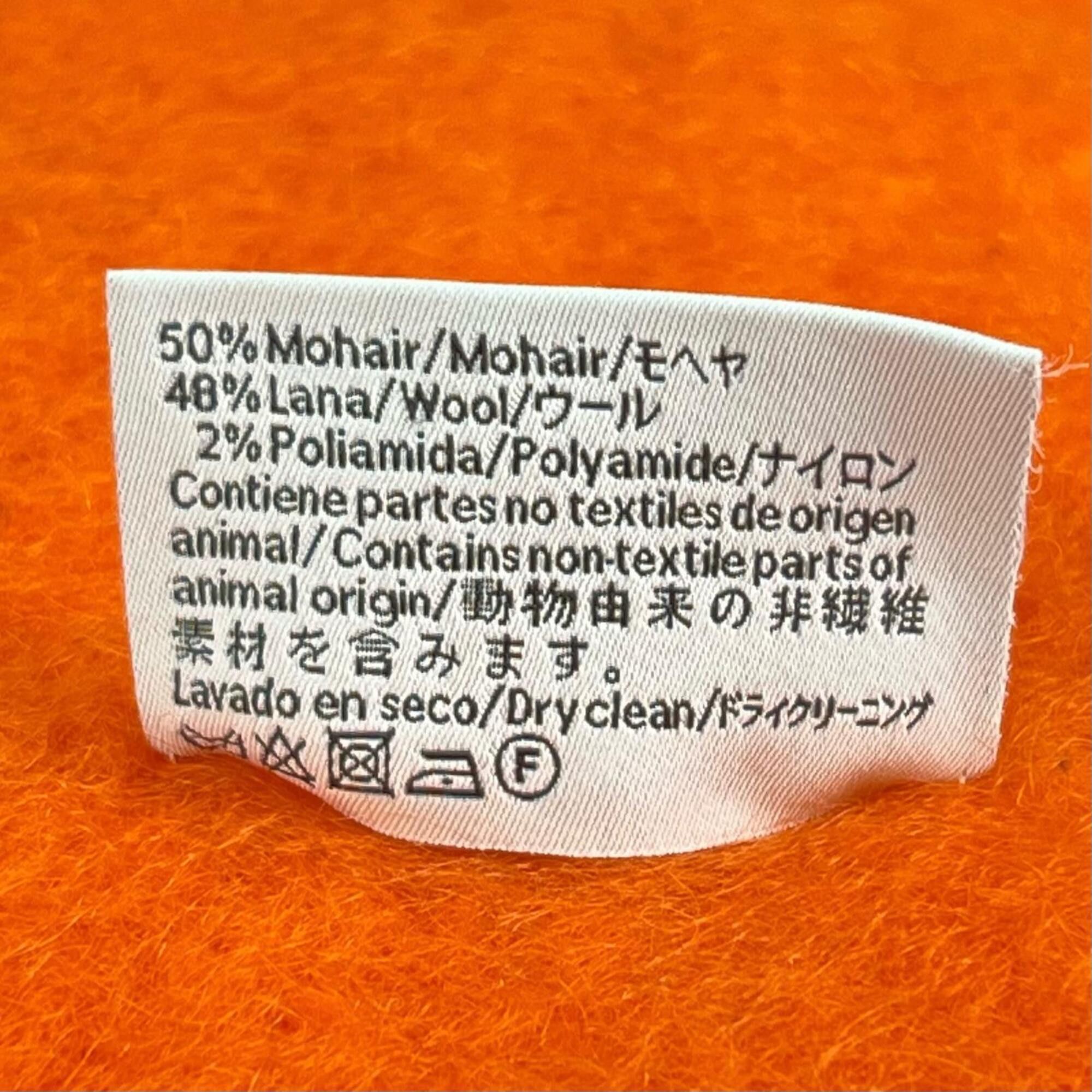 Loewe LOEWE Mohair Wool Anagram Leather Patch Fringe Scarf, Orange, Made in Spain, Authentic, Women's Size ONE SIZE - 7 Thumbnail