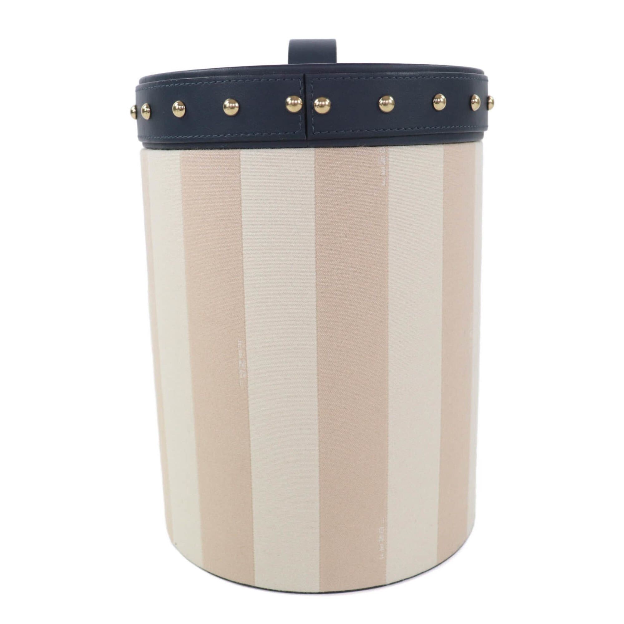 Fendi FENDI striped studded leather vanity pouch/cosmetic box in beige and navy with gold hardware. Comes dust bag. Made Italy. Women's. Size ONE SIZE - 4 Thumbnail