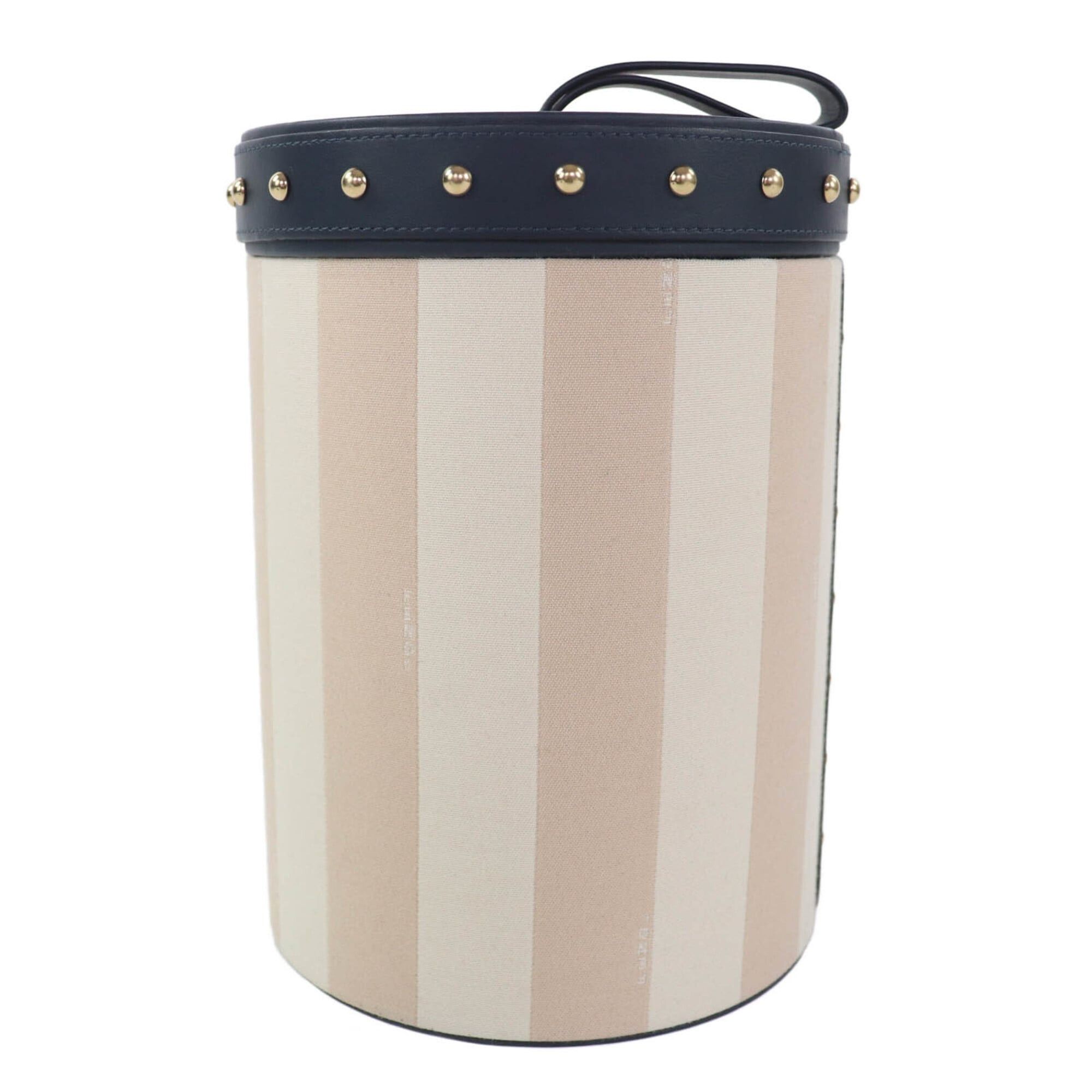 Fendi FENDI striped studded leather vanity pouch/cosmetic box in beige and navy with gold hardware. Comes dust bag. Made Italy. Women's. Size ONE SIZE - 5 Thumbnail
