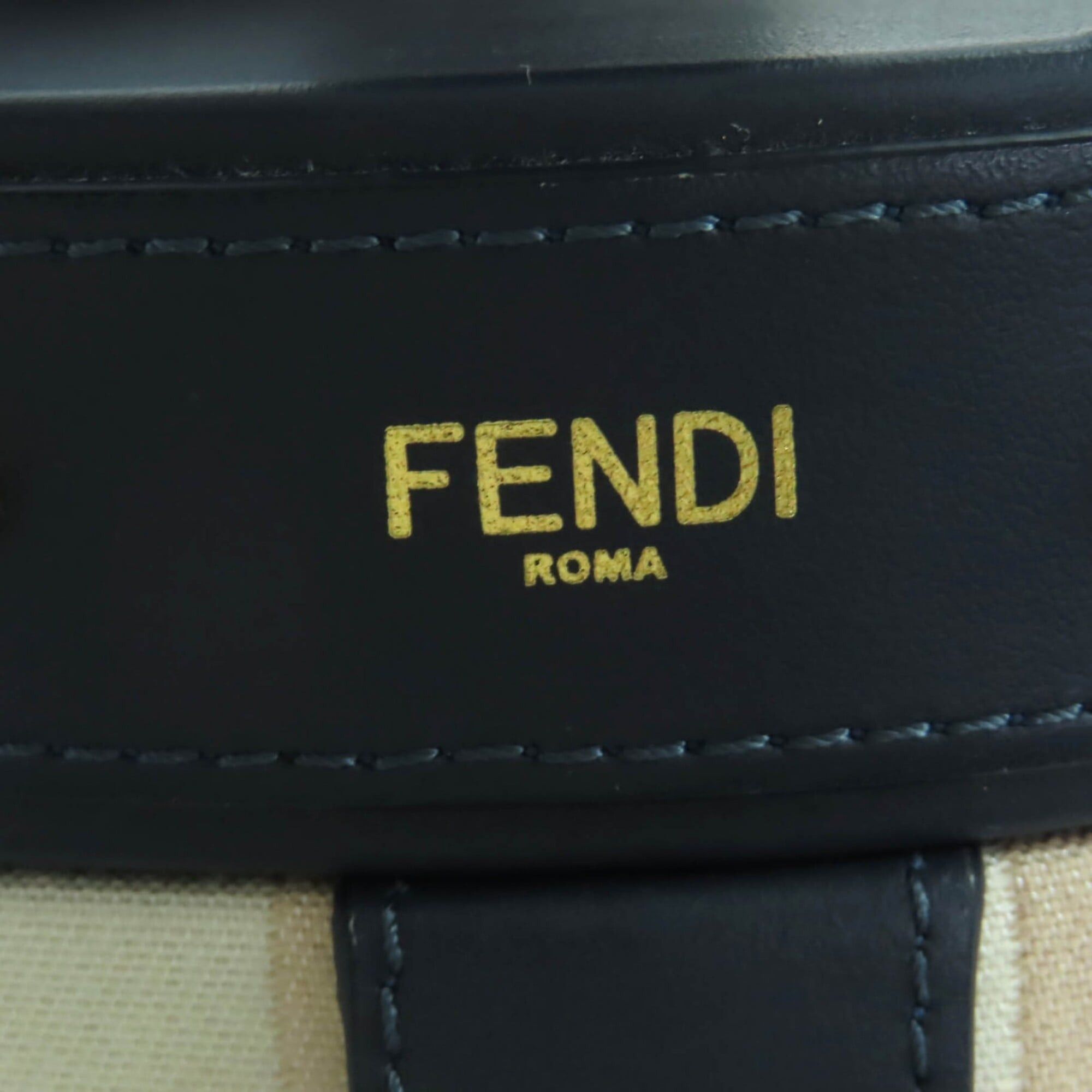 Fendi FENDI striped studded leather vanity pouch/cosmetic box in beige and navy with gold hardware. Comes dust bag. Made Italy. Women's. Size ONE SIZE - 10 Thumbnail