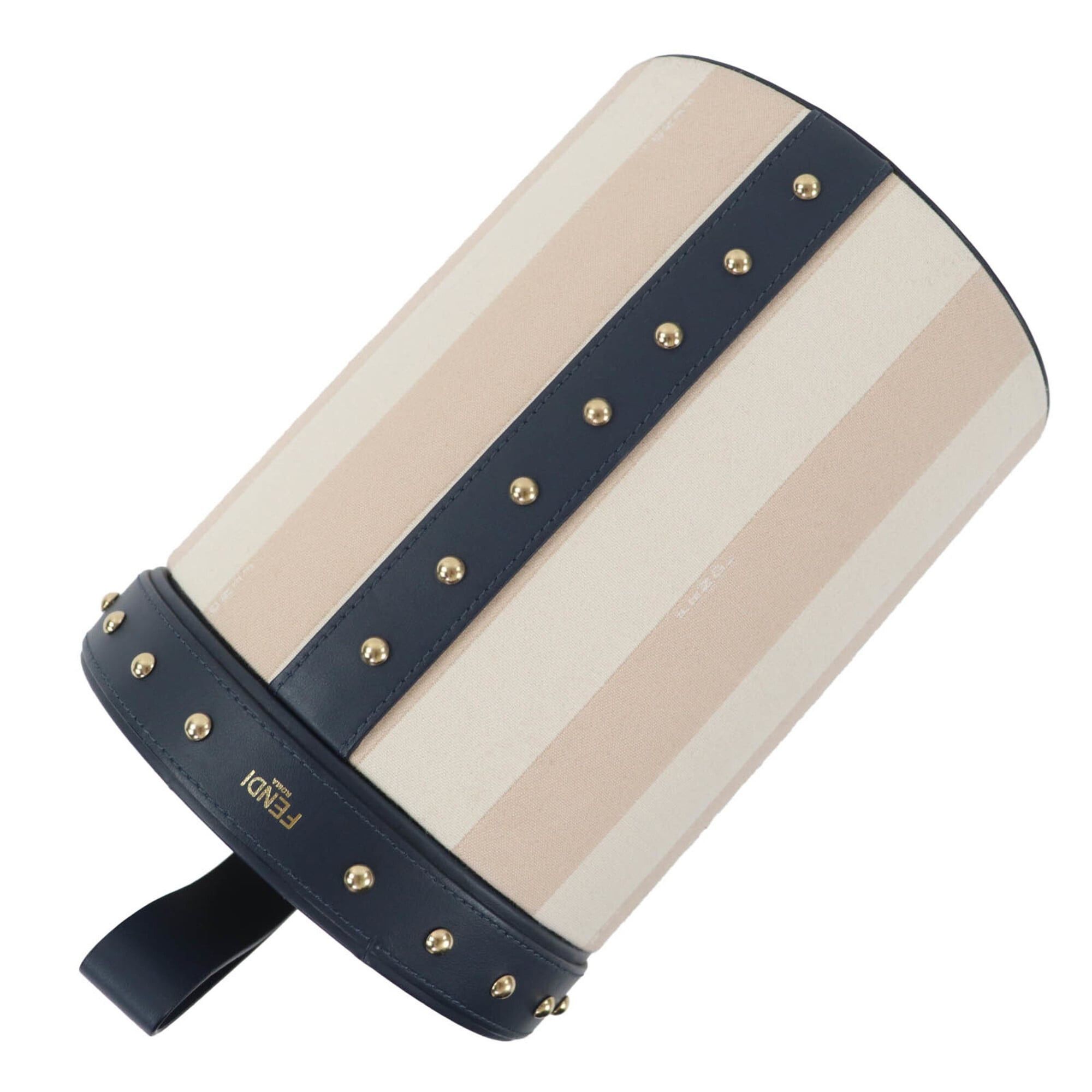 Fendi FENDI striped studded leather vanity pouch/cosmetic box in beige and navy with gold hardware. Comes dust bag. Made Italy. Women's. Size ONE SIZE - 8 Thumbnail