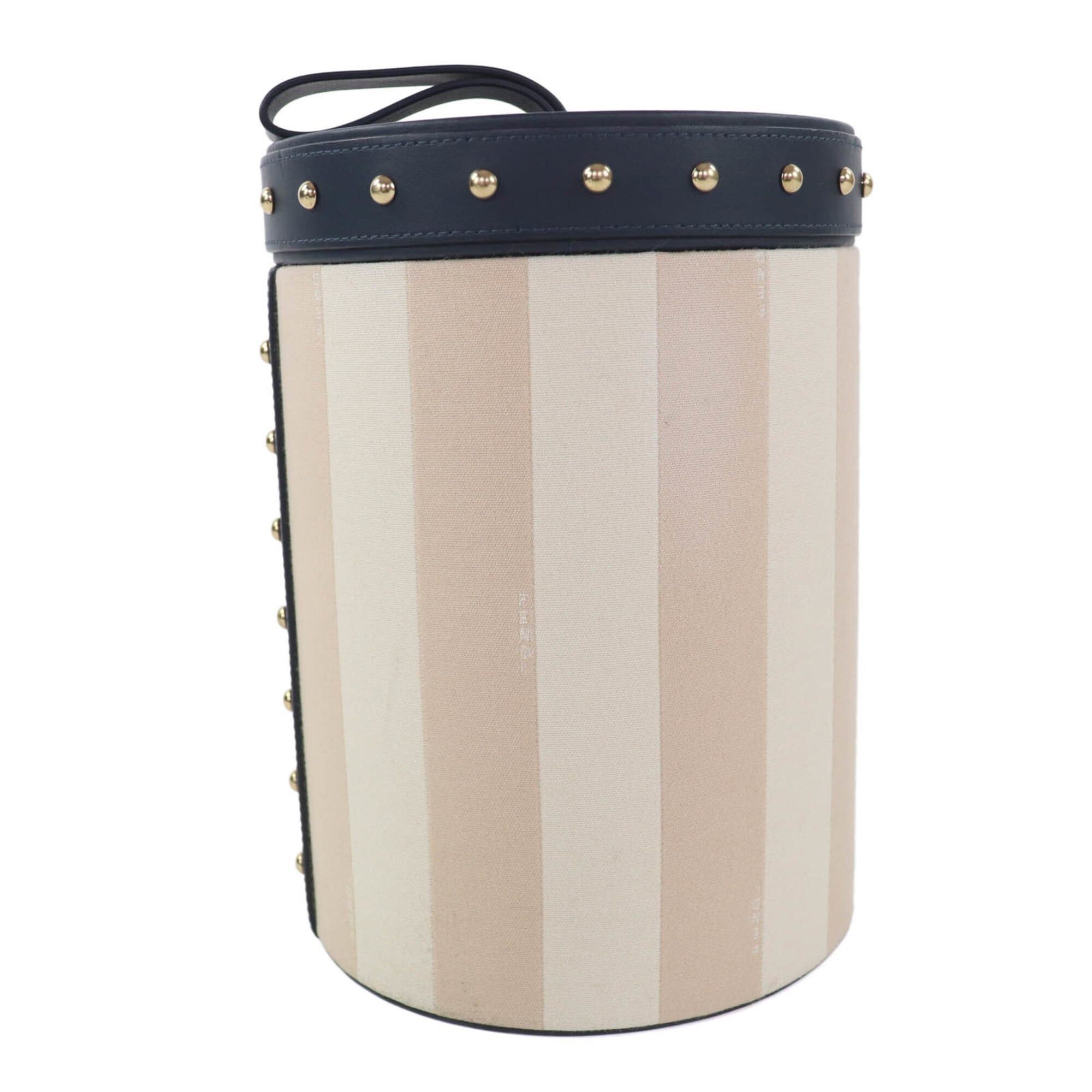 Fendi FENDI striped studded leather vanity pouch/cosmetic box in beige and navy with gold hardware. Comes dust bag. Made Italy. Women's. Size ONE SIZE - 3 Thumbnail