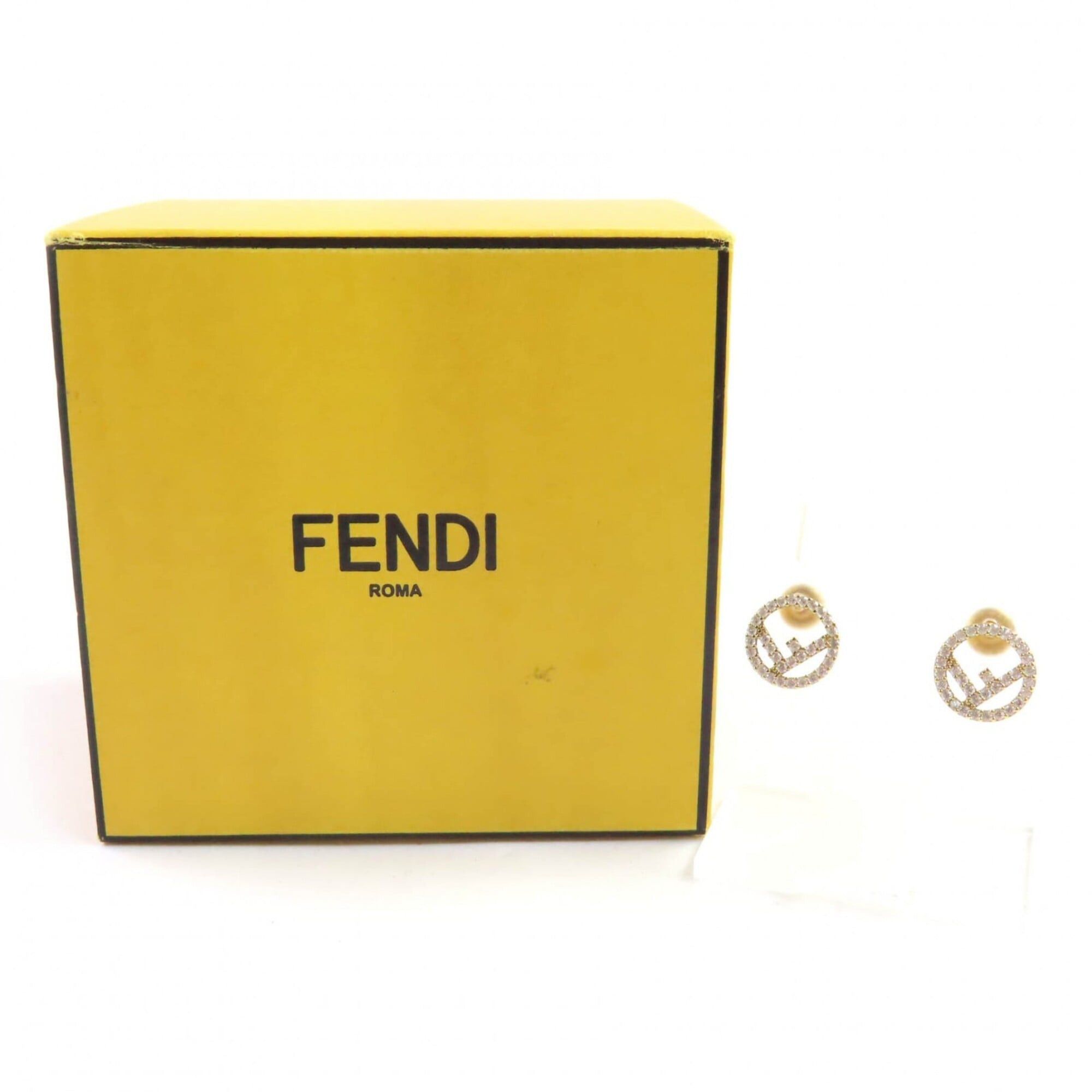 Fendi FENDI F is Fendi earrings with logo and rhinestones, pair, gold silver, box, made in Italy, women's. Size ONE SIZE - 2 Thumbnail
