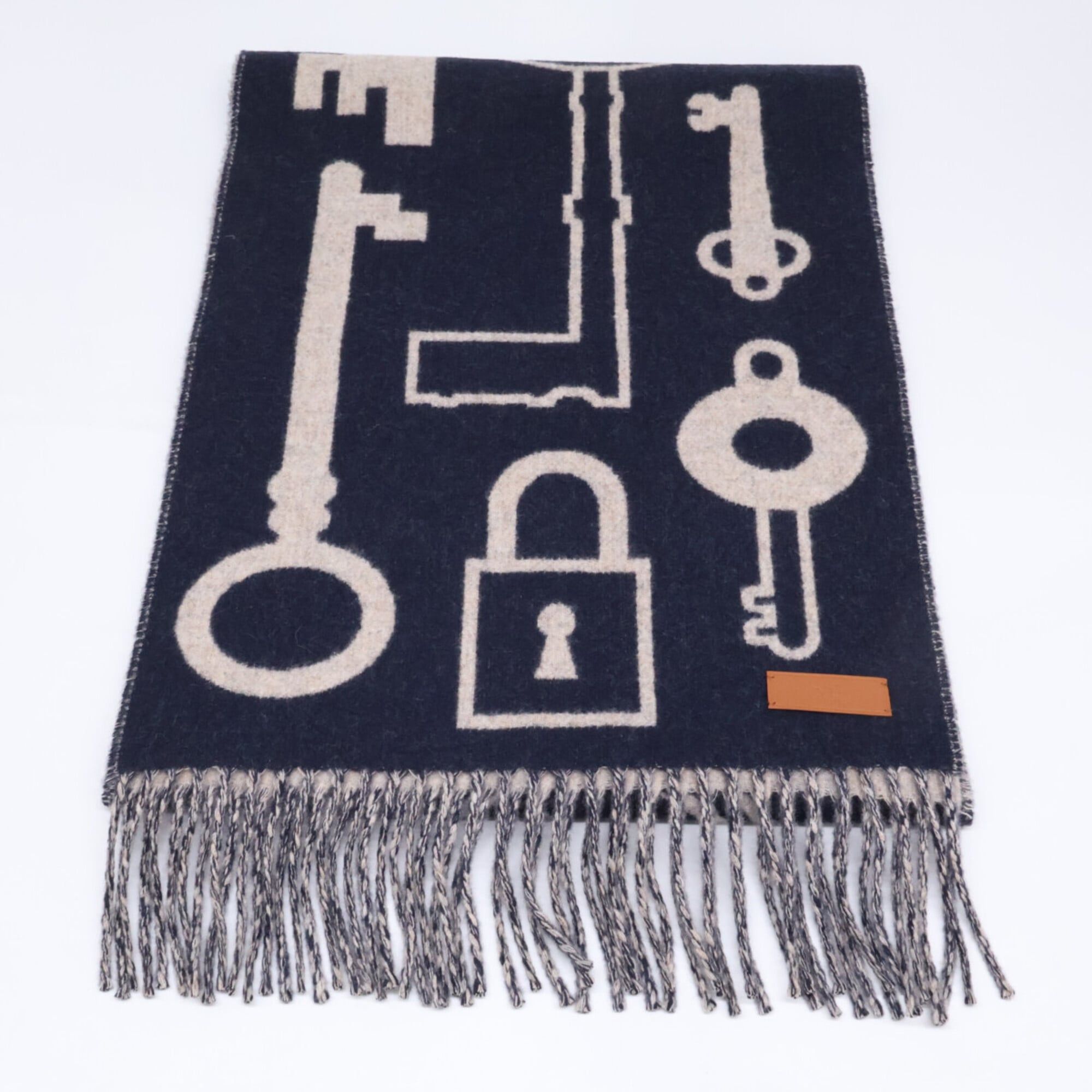 Hermes HERMES 24AW H259142S Casaque Key Collection Cashmere Scarf Navy Beige Women's Size ONE SIZE - 2 Thumbnail