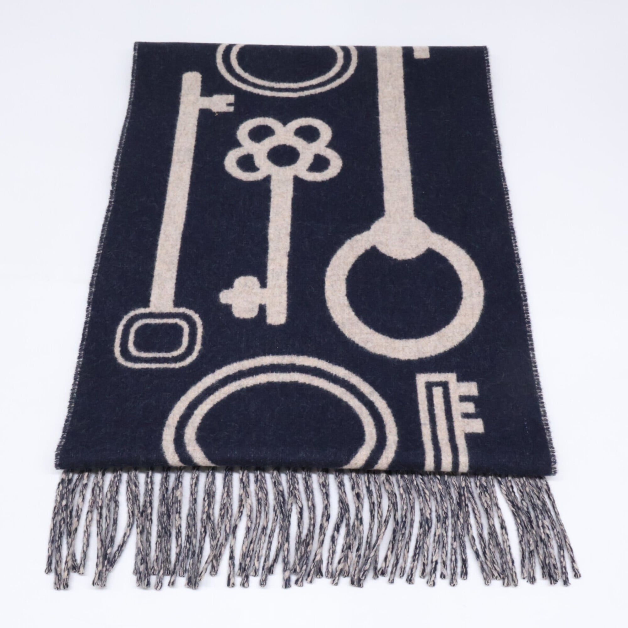 Hermes HERMES 24AW H259142S Casaque Key Collection Cashmere Scarf Navy Beige Women's Size ONE SIZE - 3 Thumbnail