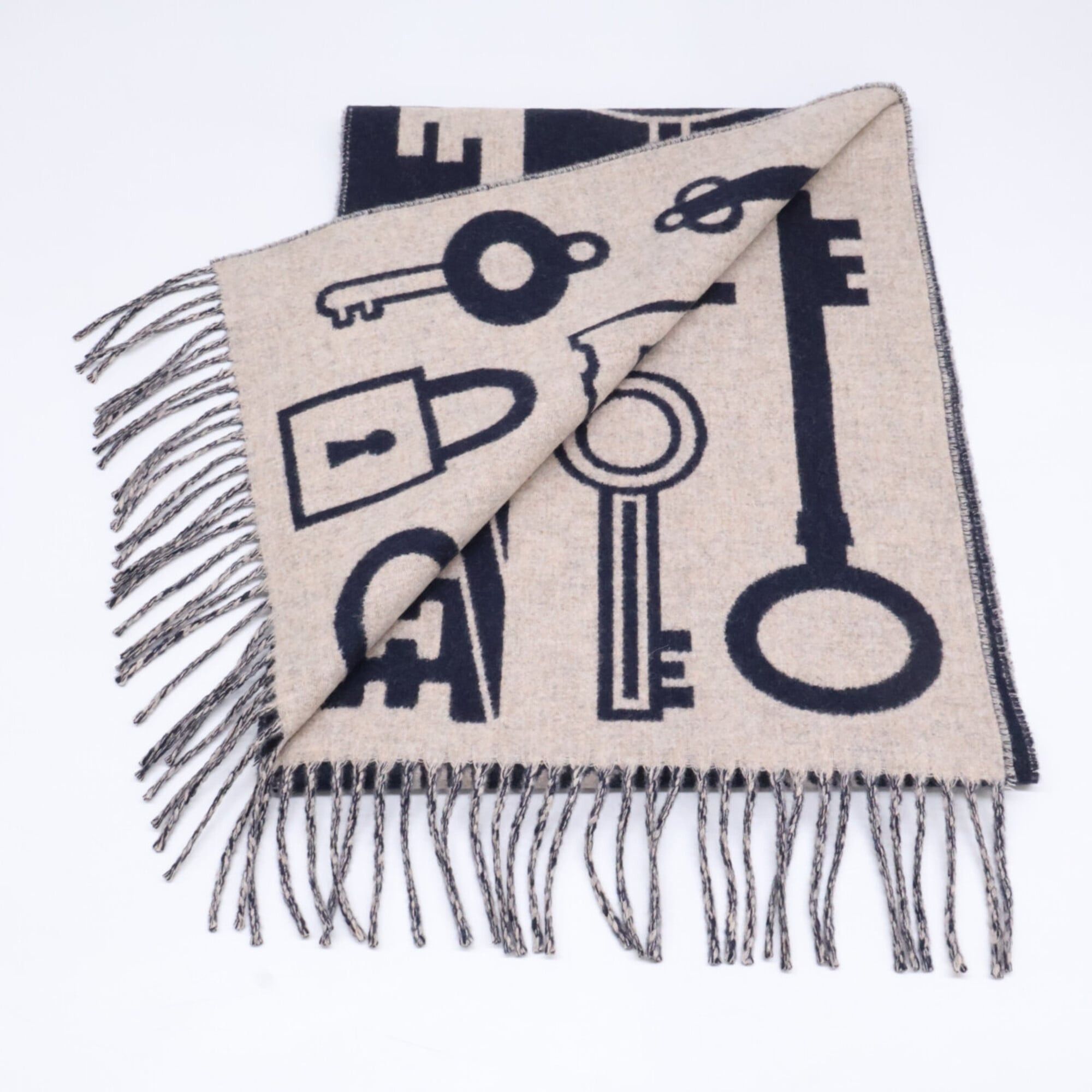 Hermes HERMES 24AW H259142S Casaque Key Collection Cashmere Scarf Navy Beige Women's Size ONE SIZE - 4 Thumbnail