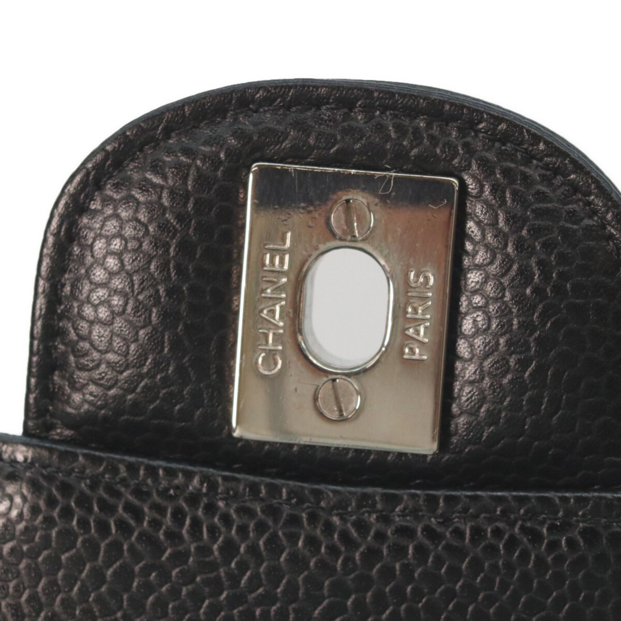 Chanel CHANEL A01112 Caviar Double Flap Matelassé 25 Shoulder Bag, Black with Silver Hardware, Women's Size ONE SIZE - 11 Thumbnail