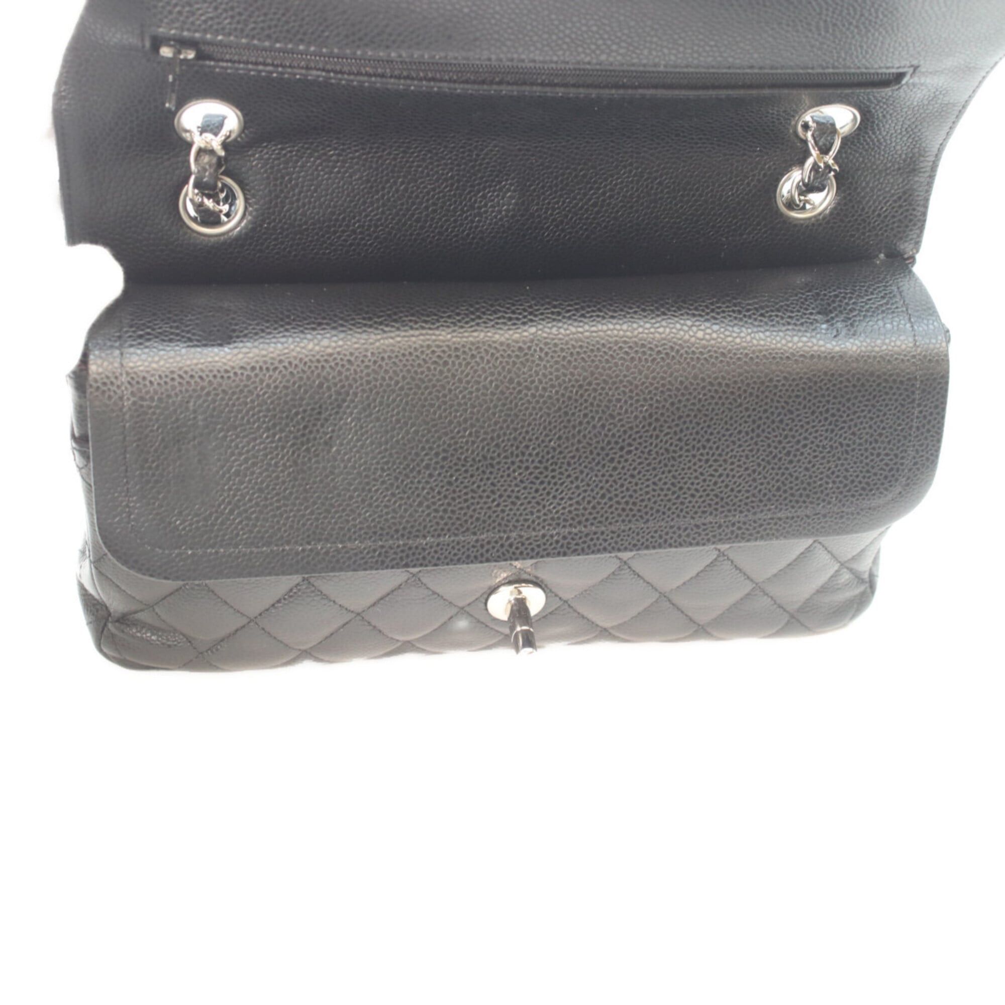 Chanel CHANEL A01112 Caviar Double Flap Matelassé 25 Shoulder Bag, Black with Silver Hardware, Women's Size ONE SIZE - 10 Thumbnail