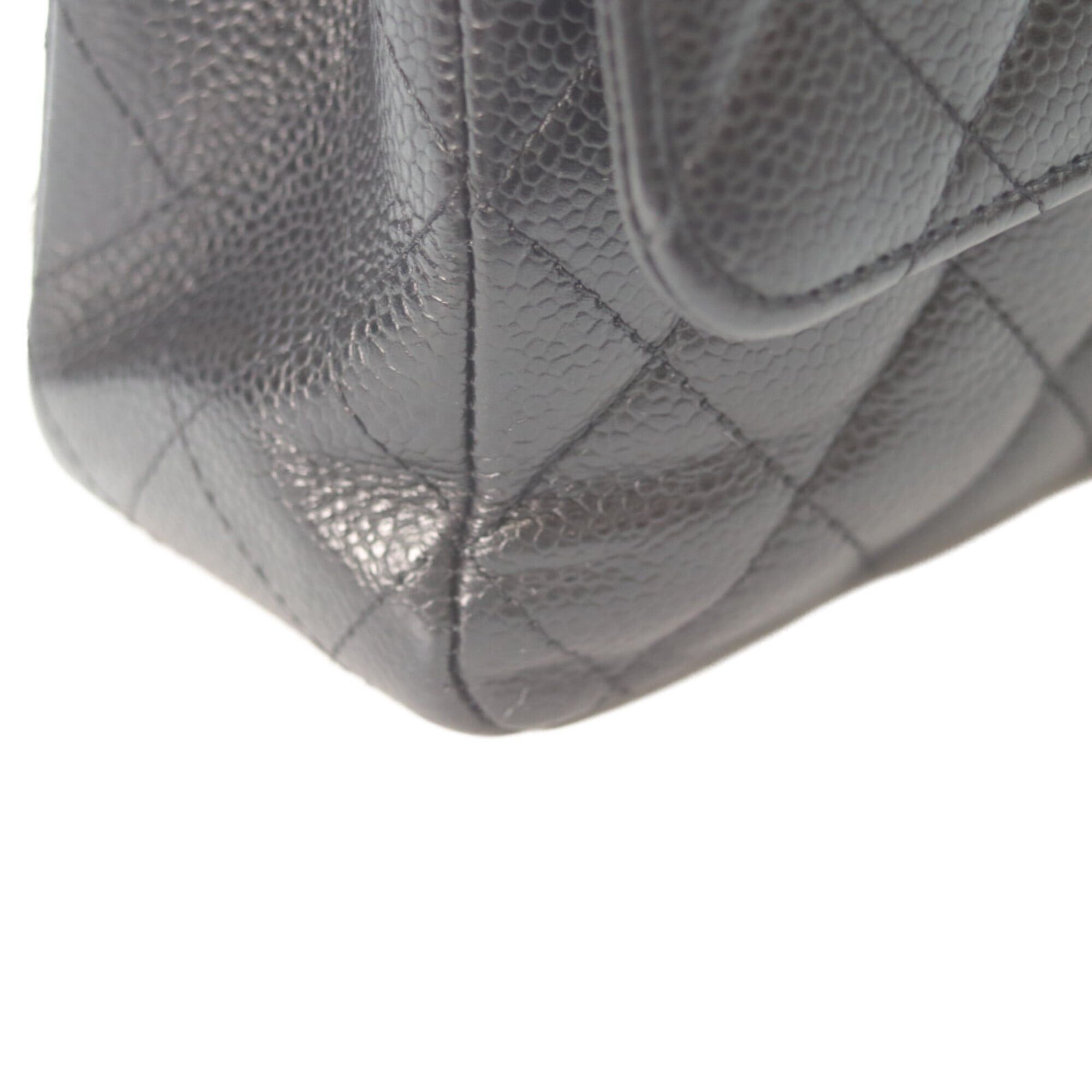 Chanel CHANEL A01112 Caviar Double Flap Matelassé 25 Shoulder Bag, Black with Silver Hardware, Women's Size ONE SIZE - 7 Thumbnail
