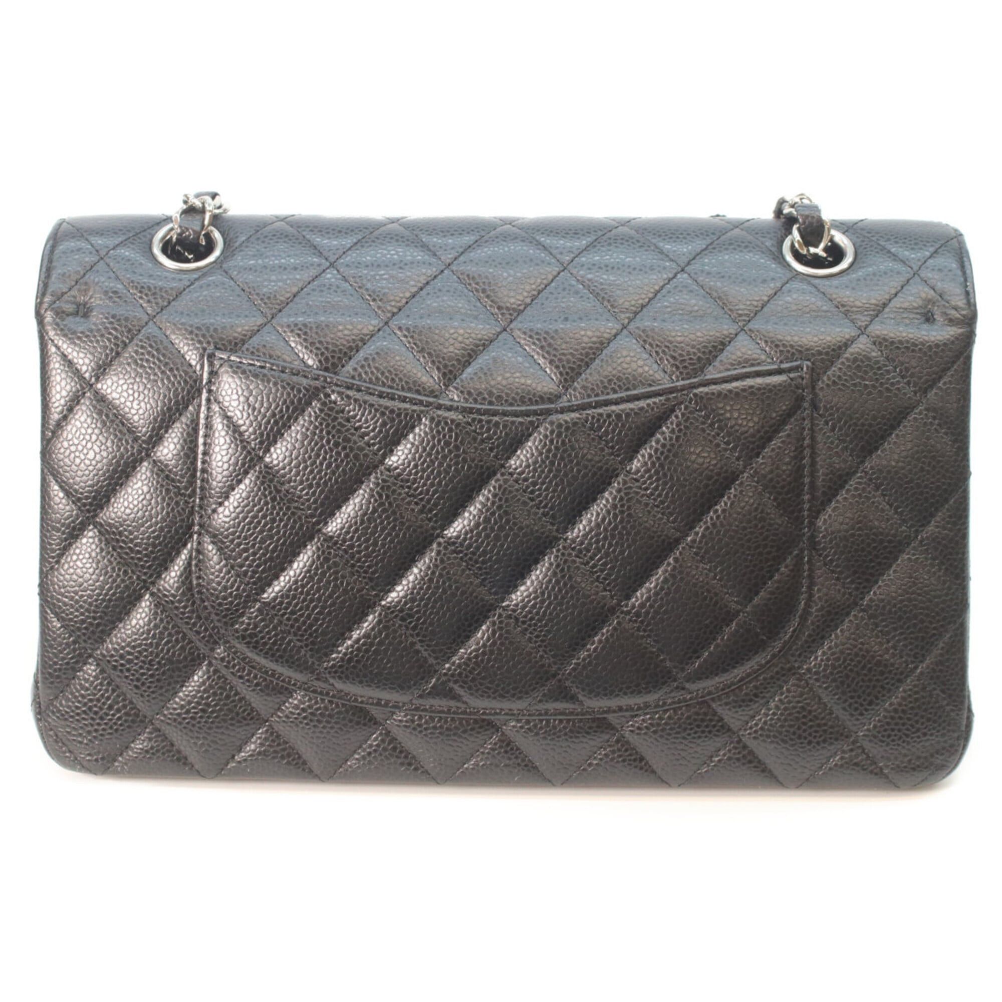 Chanel CHANEL A01112 Caviar Double Flap Matelassé 25 Shoulder Bag, Black with Silver Hardware, Women's Size ONE SIZE - 3 Thumbnail