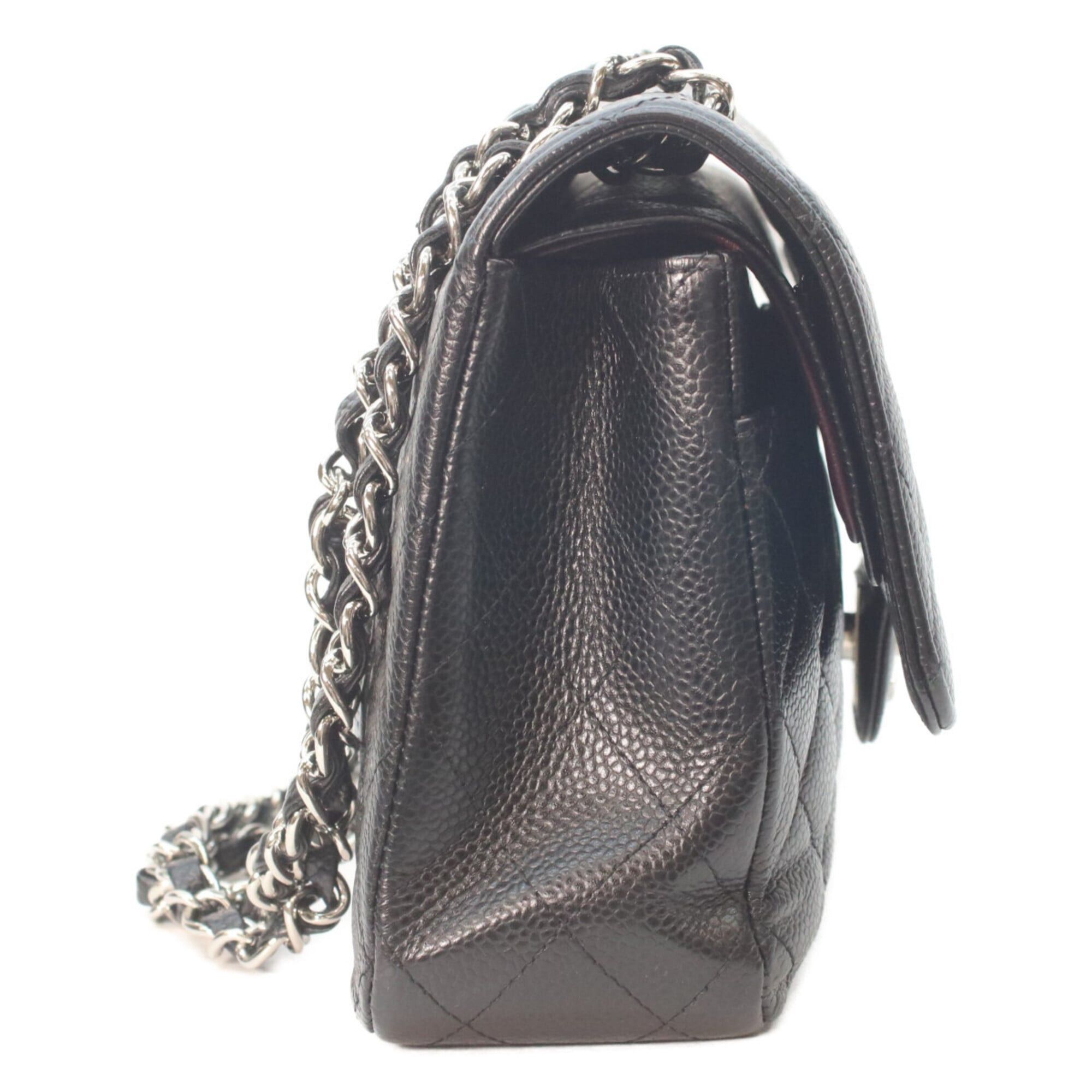 Chanel CHANEL A01112 Caviar Double Flap Matelassé 25 Shoulder Bag, Black with Silver Hardware, Women's Size ONE SIZE - 4 Thumbnail