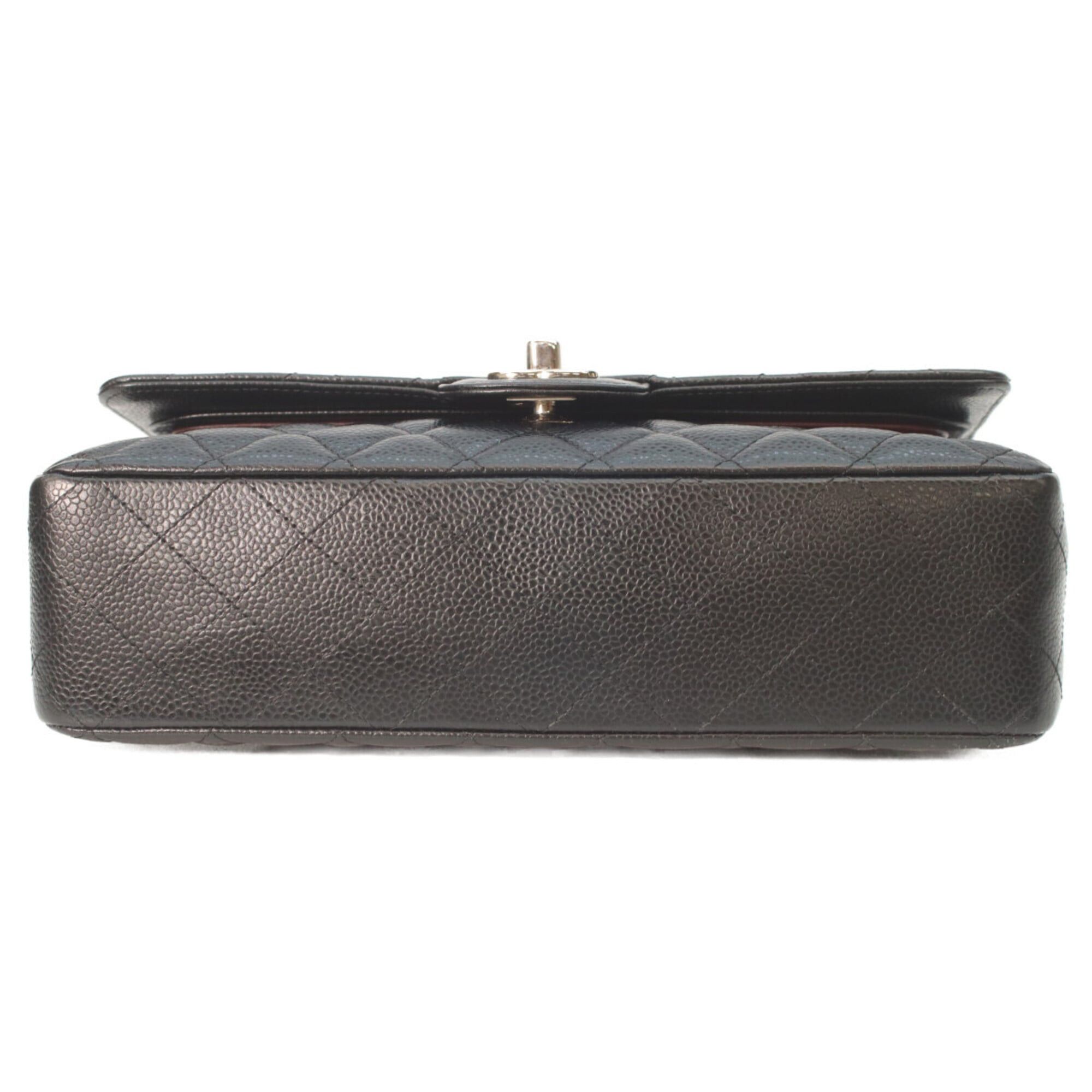 Chanel CHANEL A01112 Caviar Double Flap Matelassé 25 Shoulder Bag, Black with Silver Hardware, Women's Size ONE SIZE - 5 Thumbnail