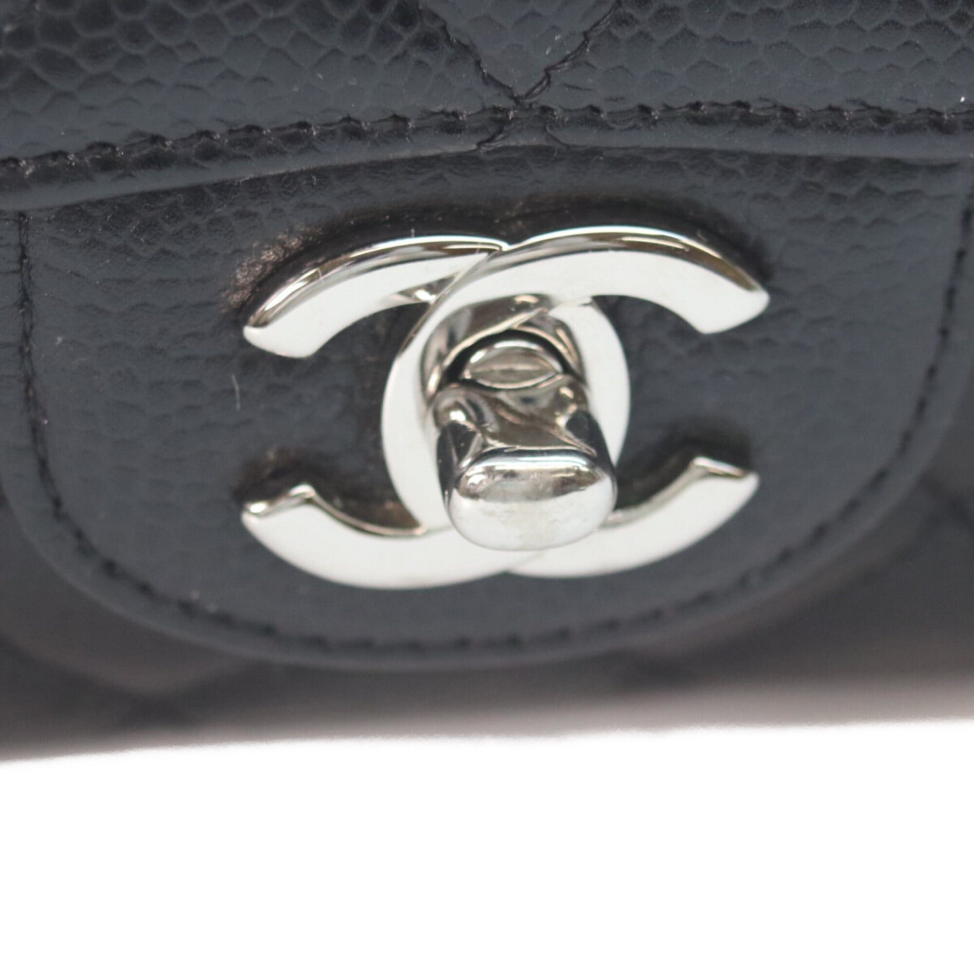 Chanel CHANEL A01112 Caviar Double Flap Matelassé 25 Shoulder Bag, Black with Silver Hardware, Women's Size ONE SIZE - 6 Thumbnail
