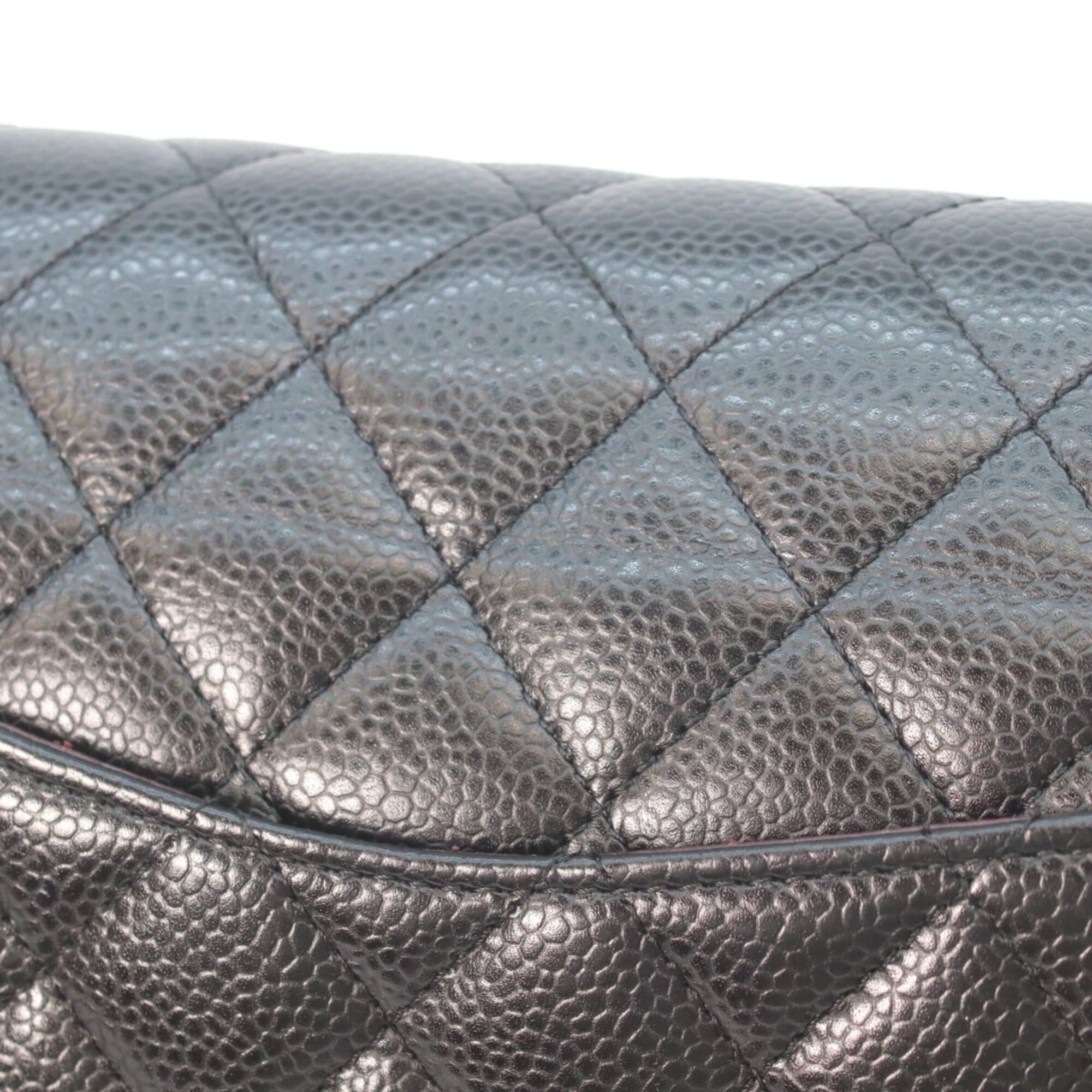 Chanel CHANEL A01112 Caviar Double Flap Matelassé 25 Shoulder Bag, Black with Silver Hardware, Women's Size ONE SIZE - 8 Thumbnail