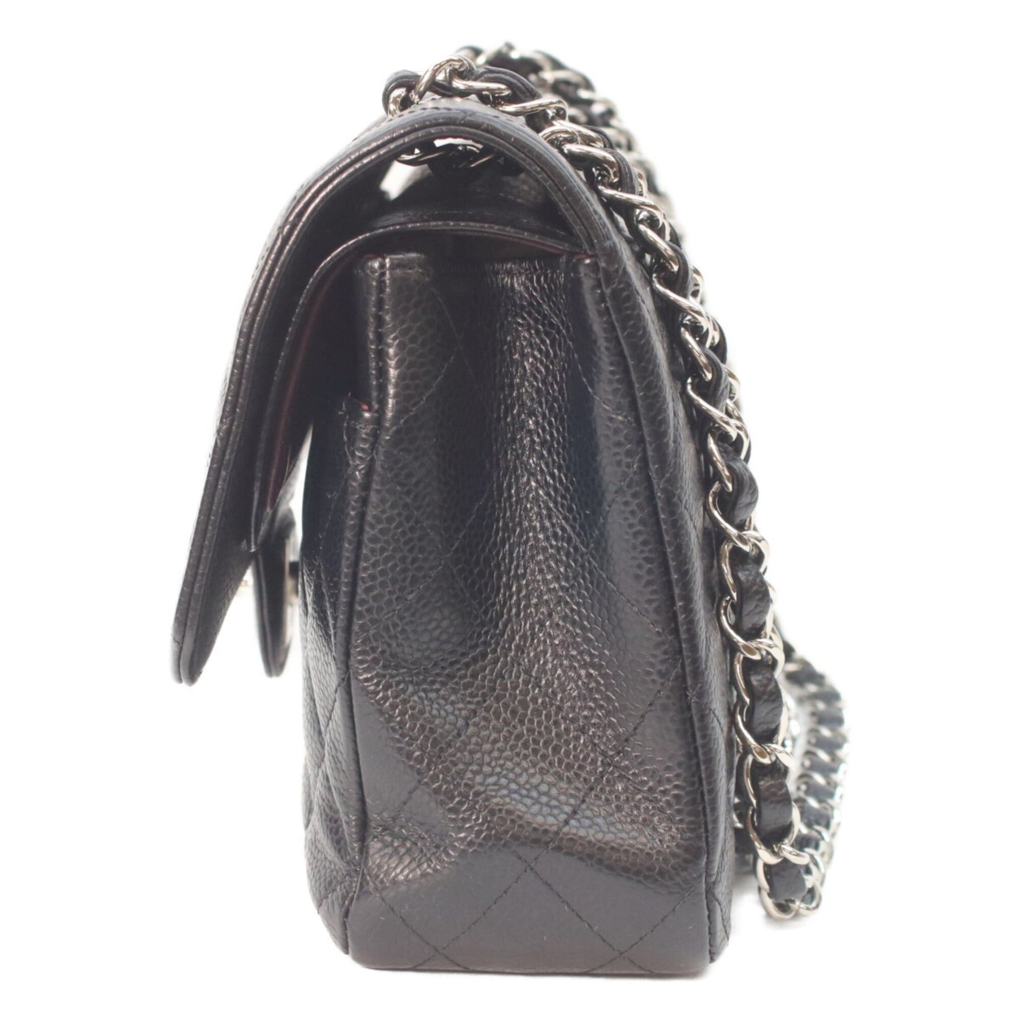 Chanel CHANEL A01112 Caviar Double Flap Matelassé 25 Shoulder Bag, Black with Silver Hardware, Women's Size ONE SIZE - 2 Thumbnail