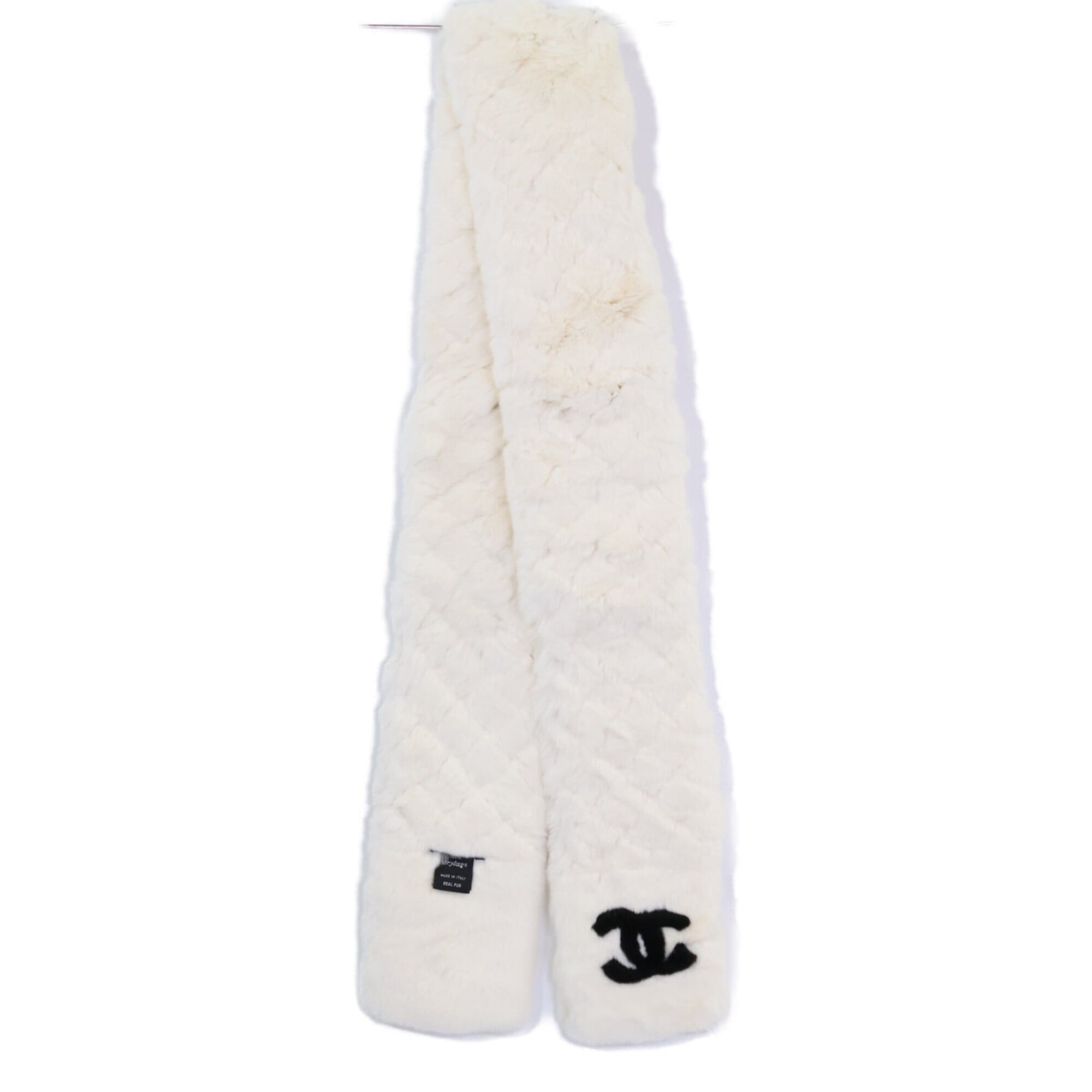 Chanel CHANEL Orylag Rabbit Fur Scarf with Coco Mark - White Women's Size ONE SIZE - 3 Thumbnail