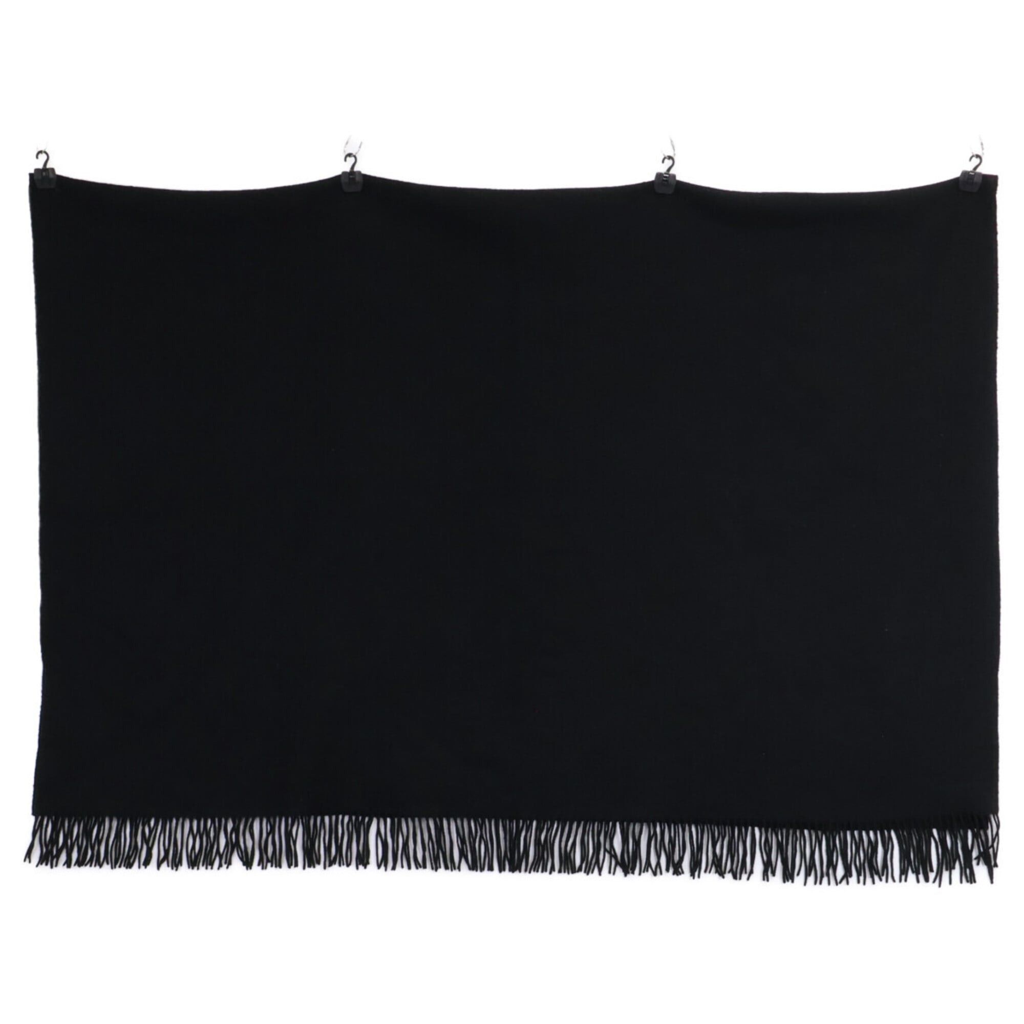 Hermes HERMES 100% Cashmere Logo Embroidered Fringe Large Stole, Black, Women's Size ONE SIZE - 2 Thumbnail