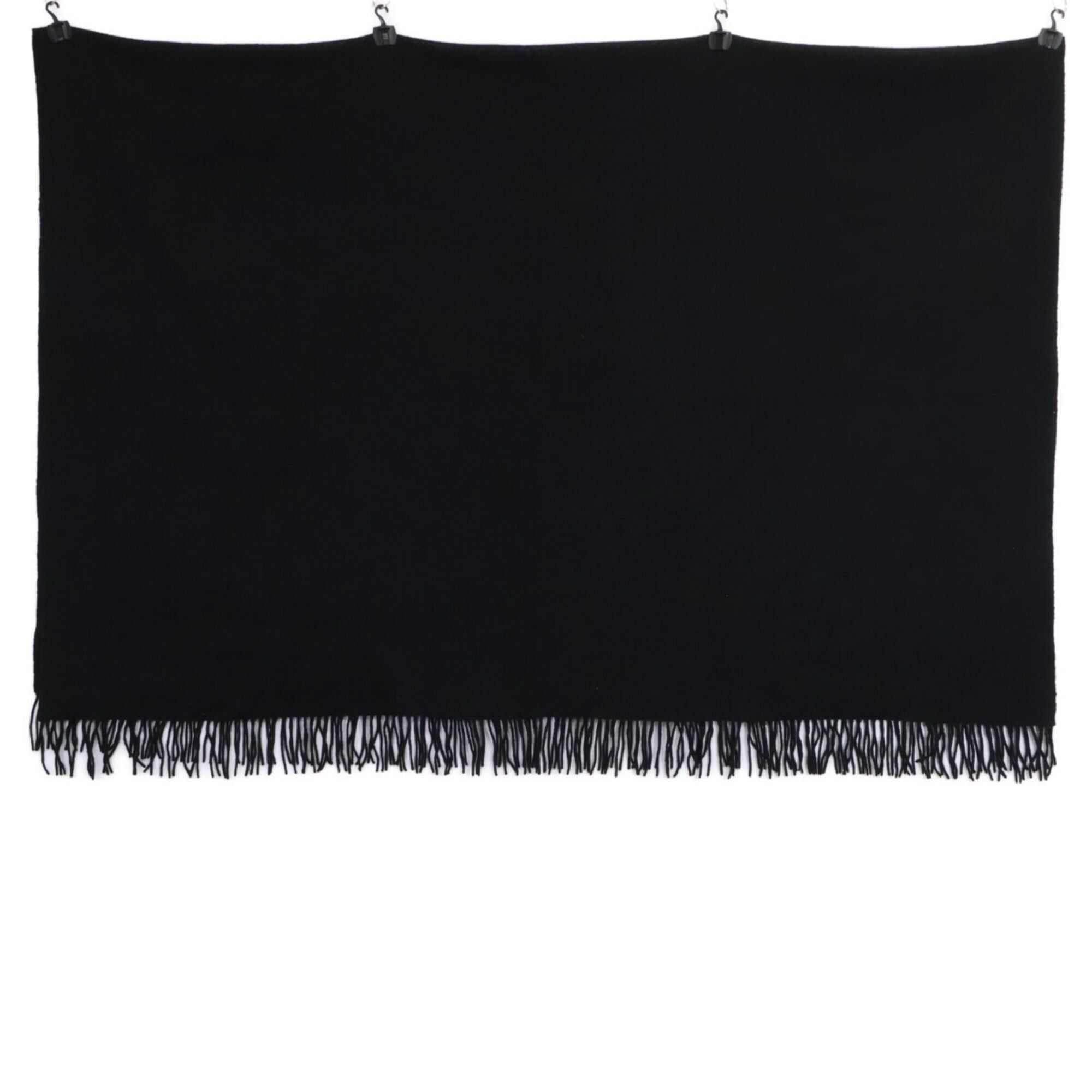 Hermes HERMES 100% Cashmere Logo Embroidered Fringe Large Stole, Black, Women's Size ONE SIZE - 3 Thumbnail