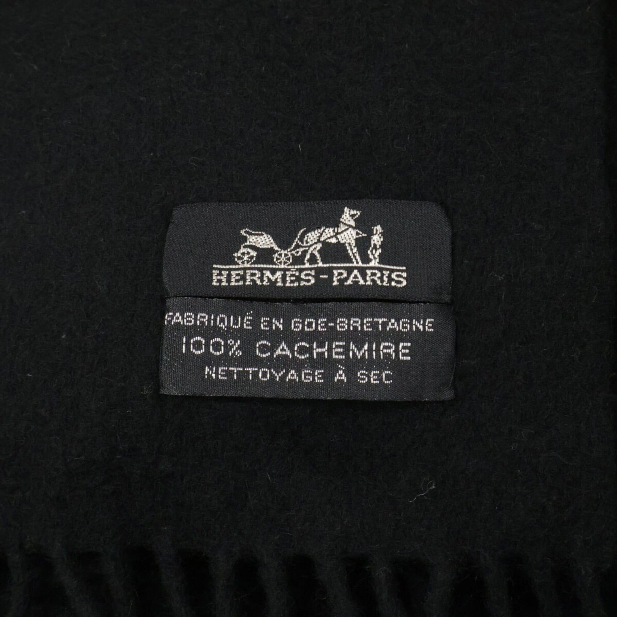 Hermes HERMES 100% Cashmere Logo Embroidered Fringe Large Stole, Black, Women's Size ONE SIZE - 4 Thumbnail