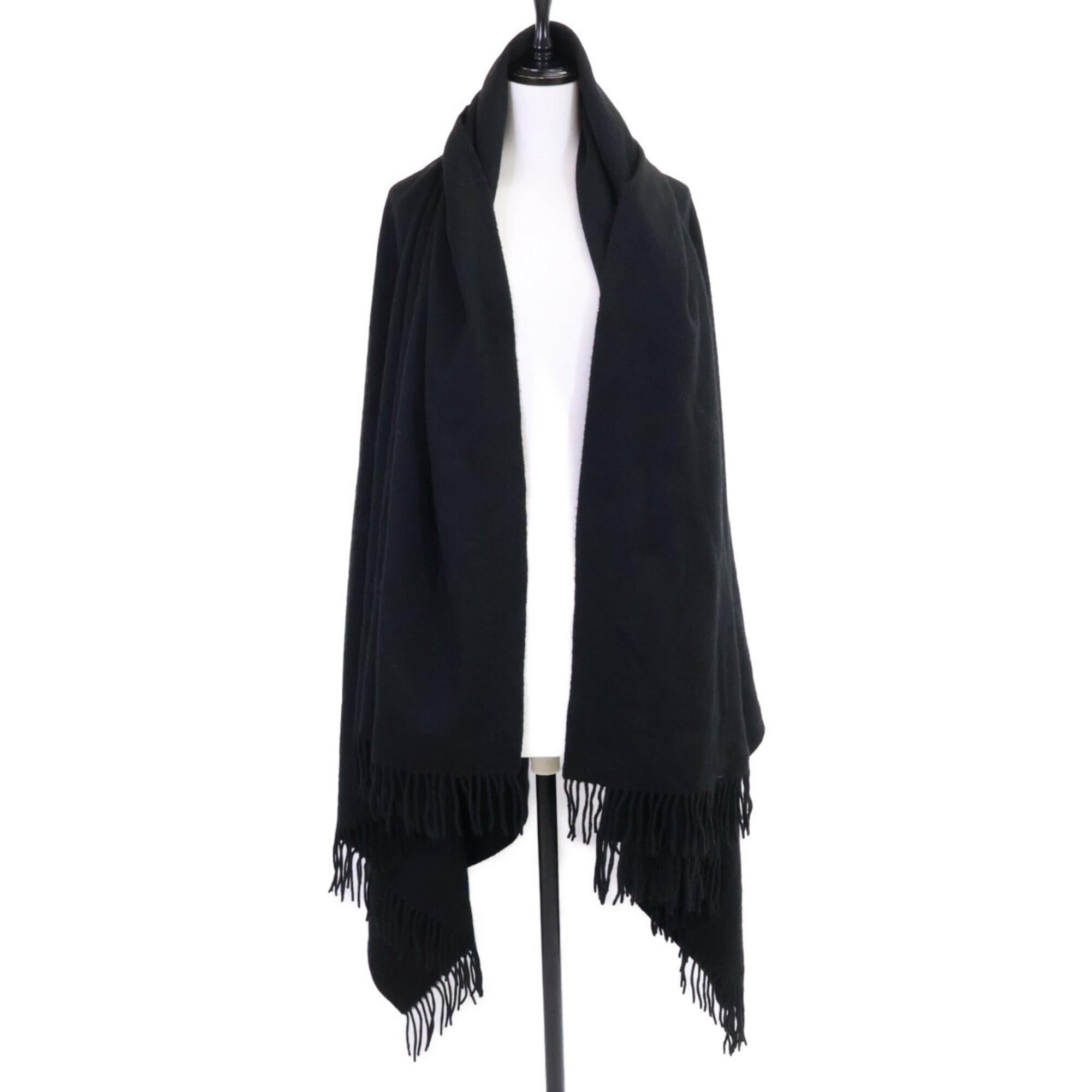 Hermes HERMES 100% Cashmere Logo Embroidered Fringe Large Stole, Black, Women's Size ONE SIZE - 7 Thumbnail