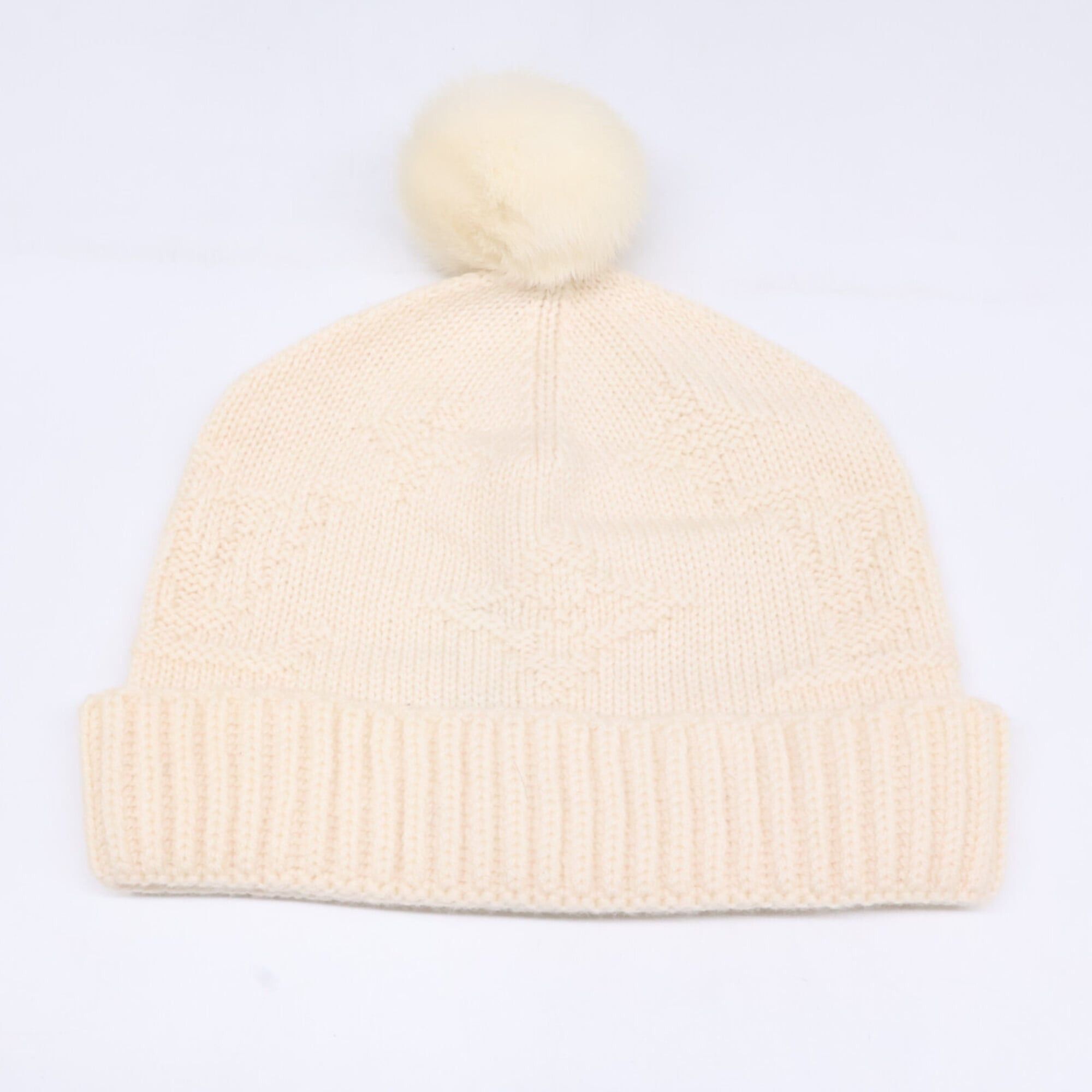 Louis Vuitton LOUIS VUITTON 401910 Monogram Cashmere Mink Fur Scarf & Knit Hat - Ivory for Women Size ONE SIZE - 2 Thumbnail