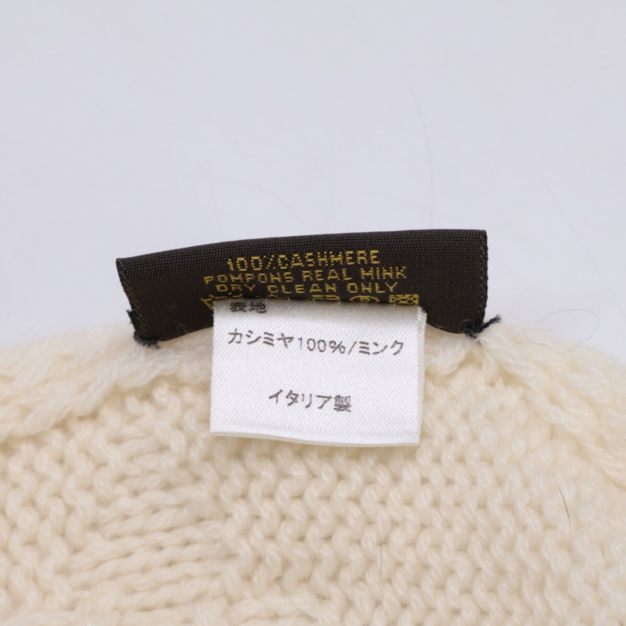 Louis Vuitton LOUIS VUITTON 401910 Monogram Cashmere Mink Fur Scarf & Knit Hat - Ivory for Women Size ONE SIZE - 10 Thumbnail