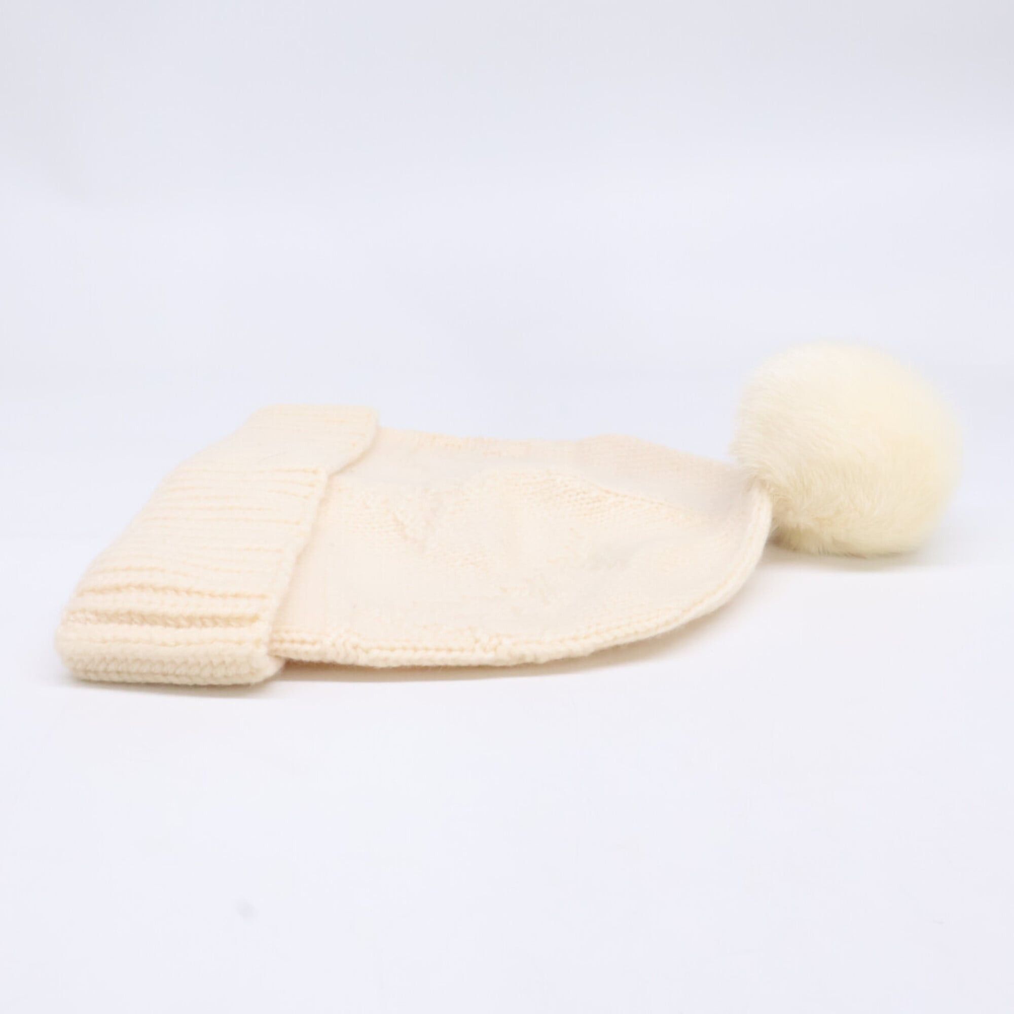 Louis Vuitton LOUIS VUITTON 401910 Monogram Cashmere Mink Fur Scarf & Knit Hat - Ivory for Women Size ONE SIZE - 3 Thumbnail