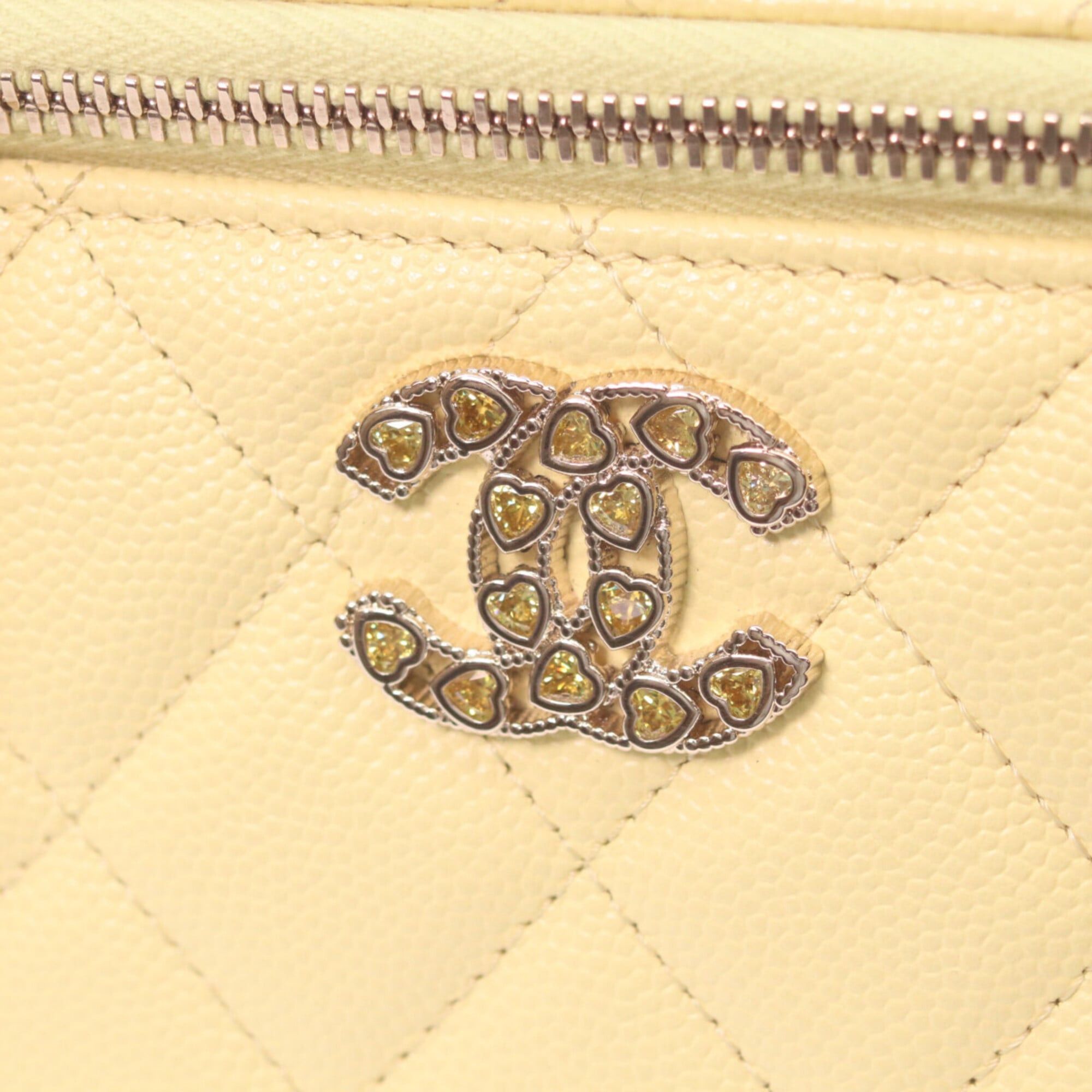 Chanel CHANEL AP4530 Yellow Caviar Leather Matelassé Shoulder Vanity Bag with Gold Hardware and Heart Rhinestone Coco Mark - Women's Size ONE SIZE - 6 Thumbnail
