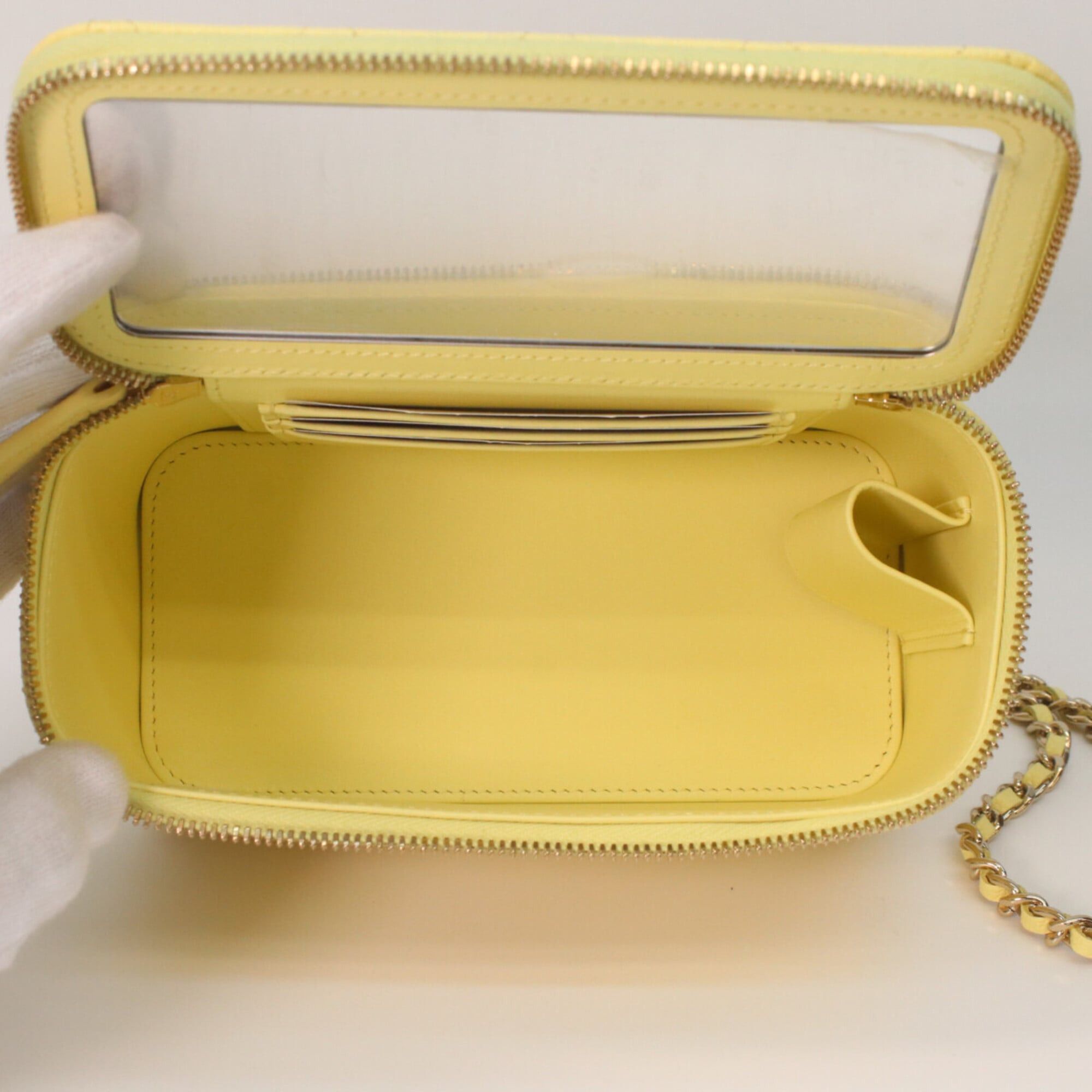 Chanel CHANEL AP4530 Yellow Caviar Leather Matelassé Shoulder Vanity Bag with Gold Hardware and Heart Rhinestone Coco Mark - Women's Size ONE SIZE - 8 Thumbnail