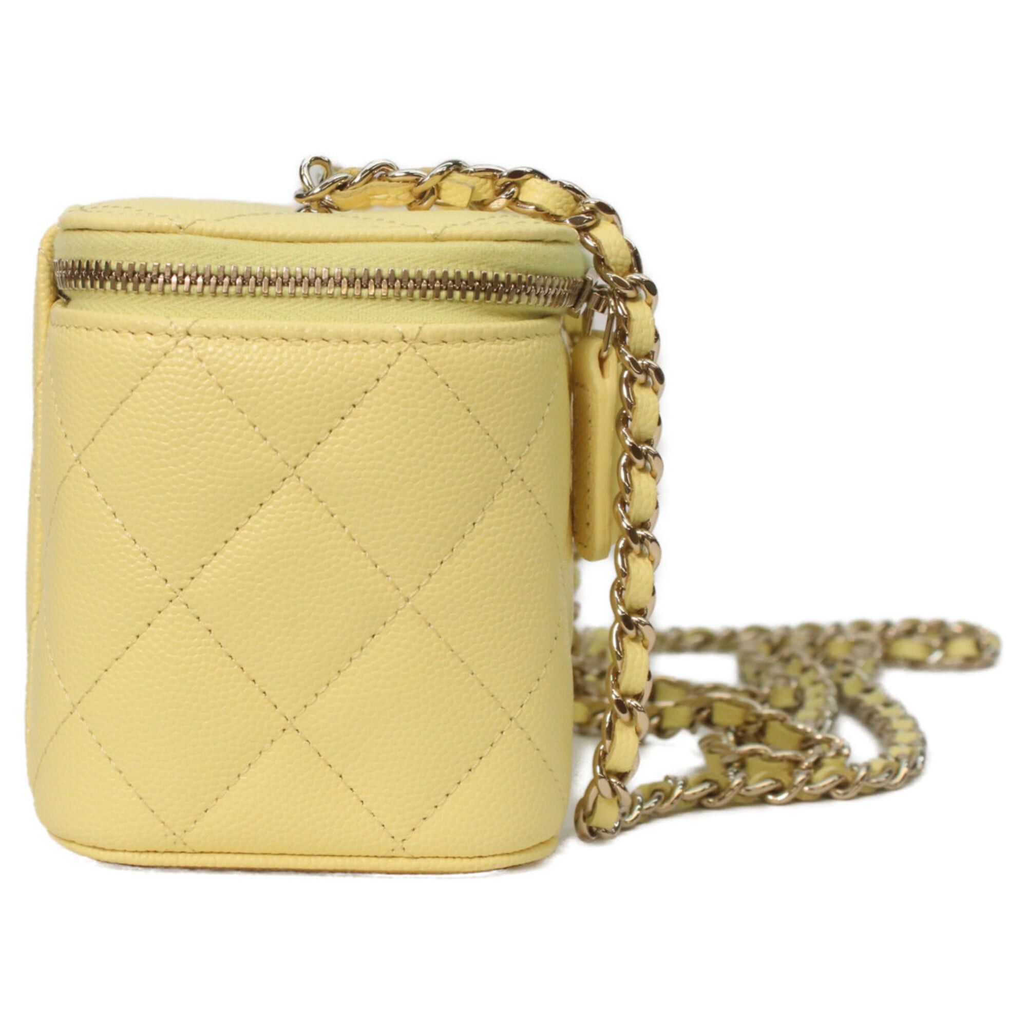 Chanel CHANEL AP4530 Yellow Caviar Leather Matelassé Shoulder Vanity Bag with Gold Hardware and Heart Rhinestone Coco Mark - Women's Size ONE SIZE - 4 Thumbnail