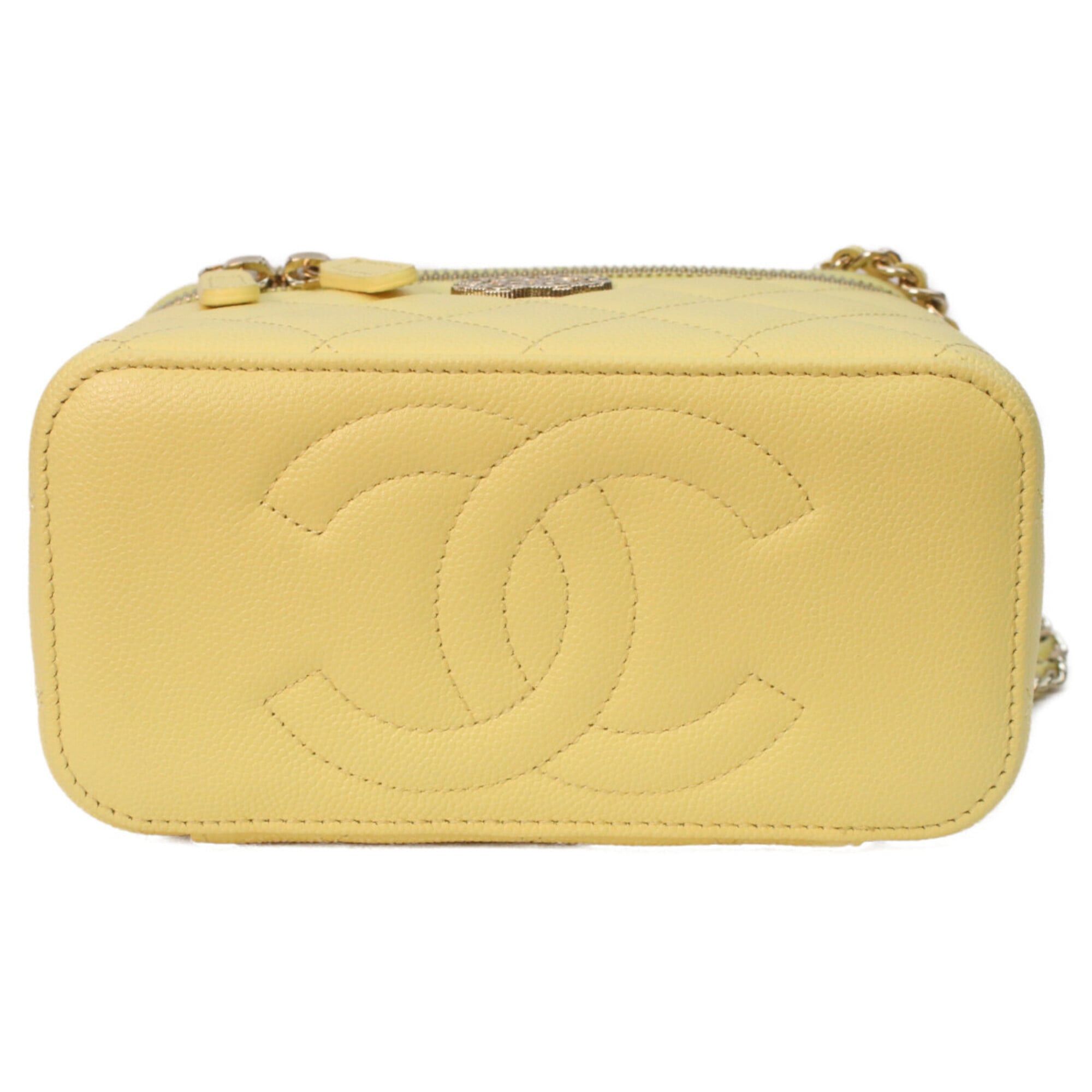 Chanel CHANEL AP4530 Yellow Caviar Leather Matelassé Shoulder Vanity Bag with Gold Hardware and Heart Rhinestone Coco Mark - Women's Size ONE SIZE - 5 Thumbnail