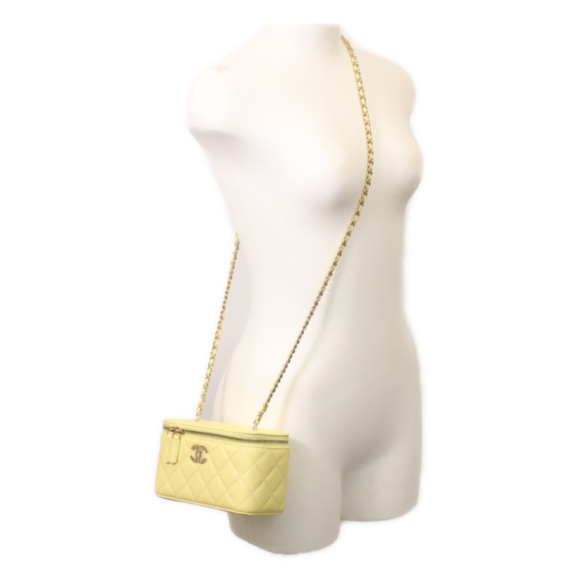 Chanel CHANEL AP4530 Yellow Caviar Leather Matelassé Shoulder Vanity Bag with Gold Hardware and Heart Rhinestone Coco Mark - Women's Size ONE SIZE - 10 Thumbnail