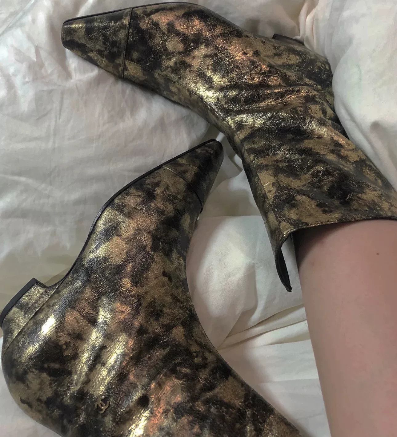 Chanel Chanel Gold Black Marbled Pointed Toe Boots Size US 4 / IT 34 - 8 Thumbnail