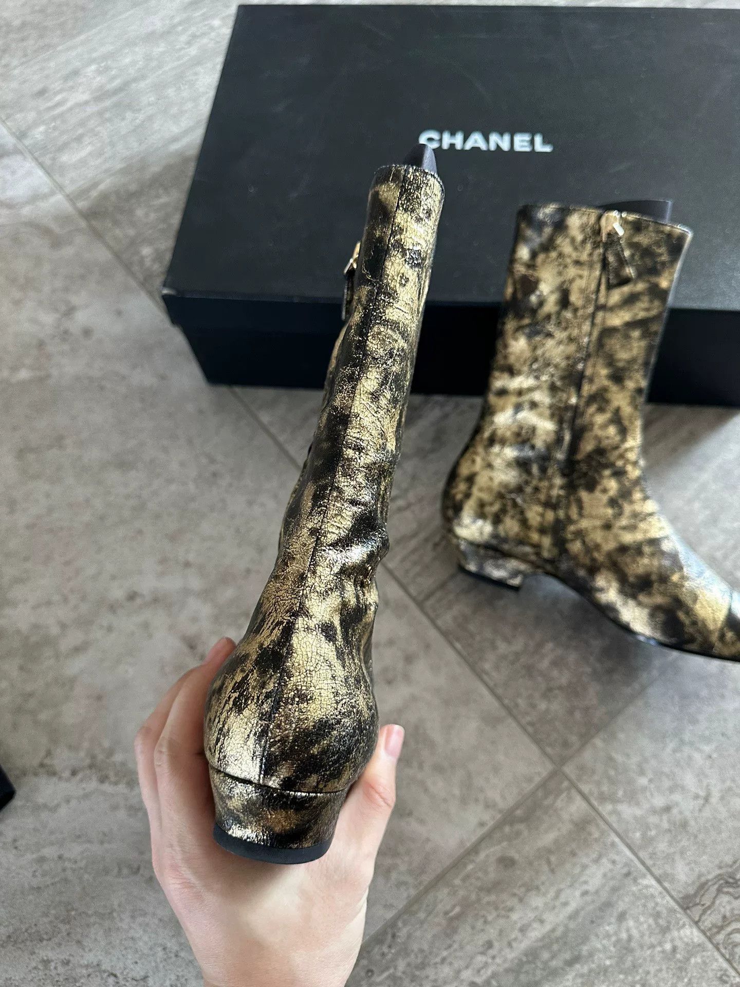 Chanel Chanel Gold Black Marbled Pointed Toe Boots Size US 4 / IT 34 - 4 Thumbnail