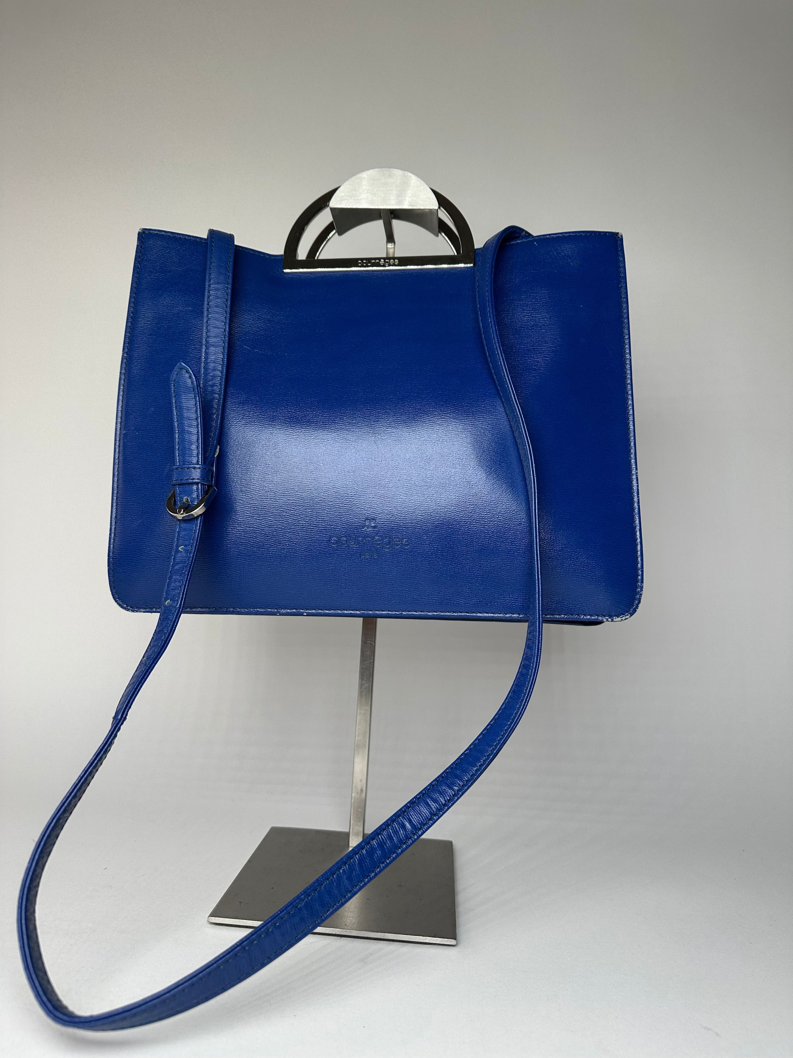 Courreges Vintage 2Way Leather Handbag Blue Size ONE SIZE - 14 Thumbnail