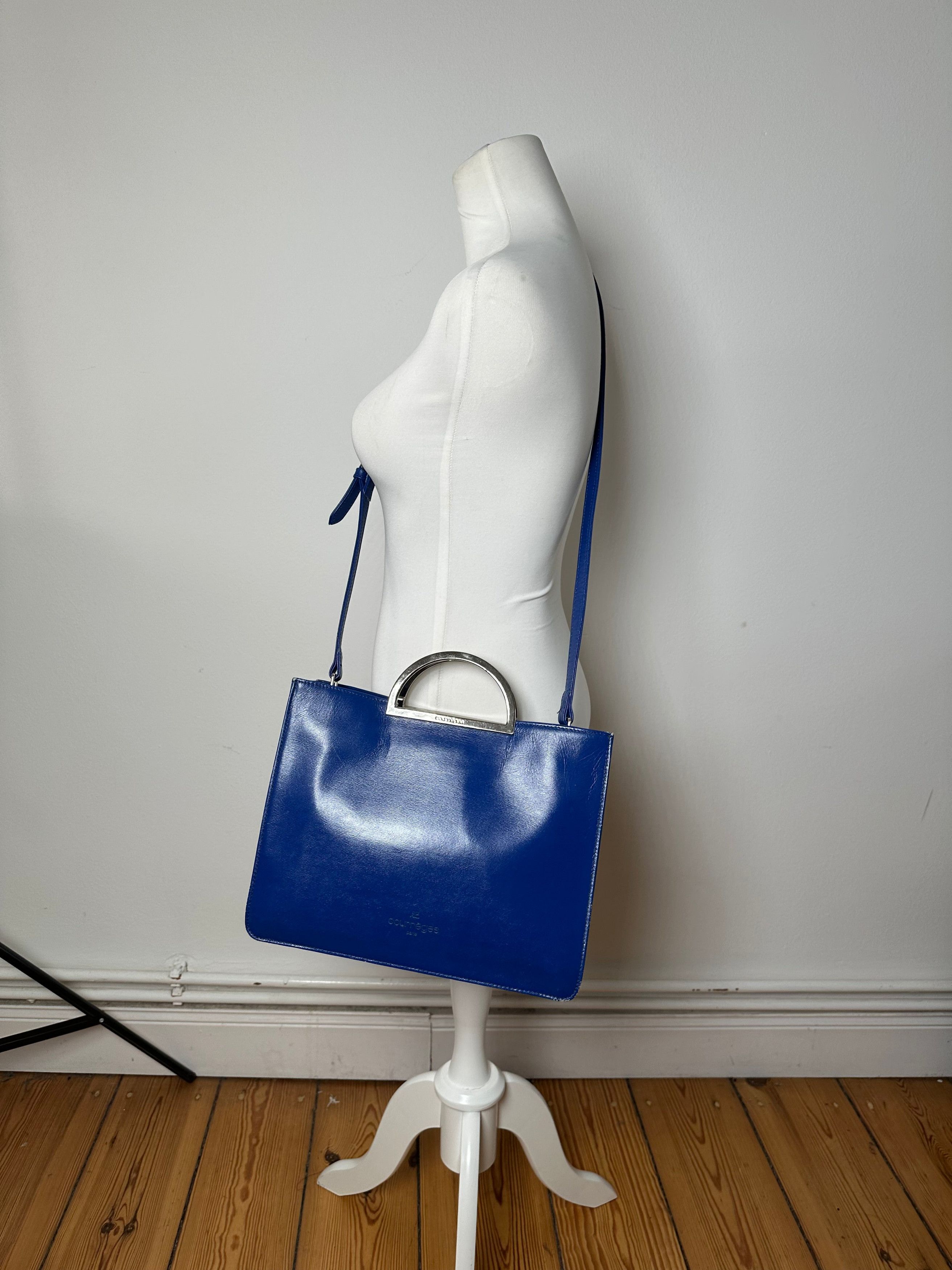 Courreges Vintage 2Way Leather Handbag Blue Size ONE SIZE - 4 Thumbnail