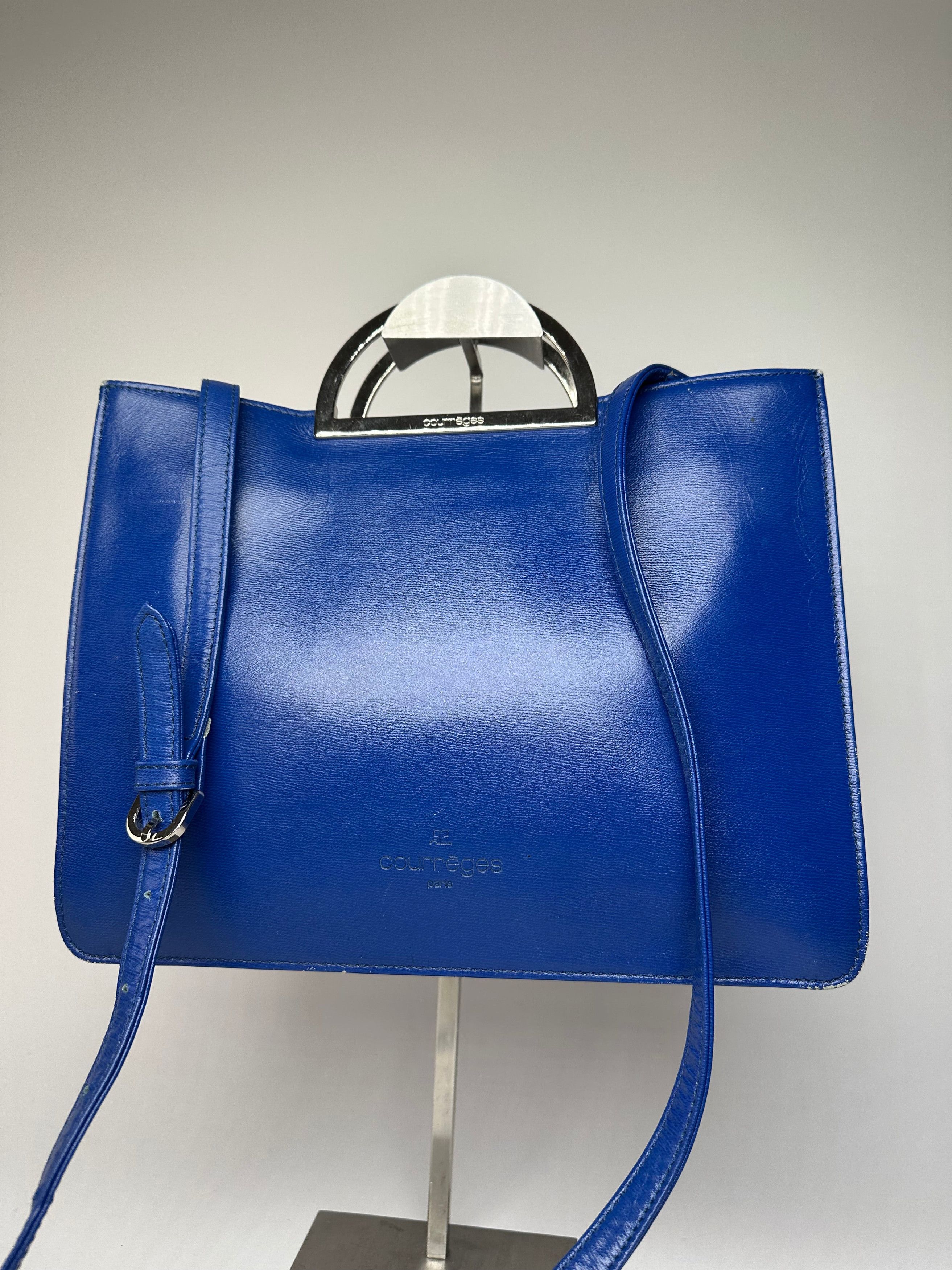 Courreges Vintage 2Way Leather Handbag Blue Size ONE SIZE - 9 Thumbnail